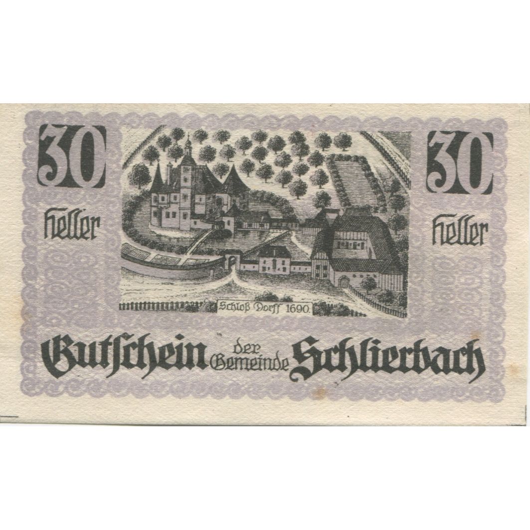 Banknote, Austria, Schlierbach, 30 Heller, château, 1920 UNC(63) Mehl:FS 962IIa
