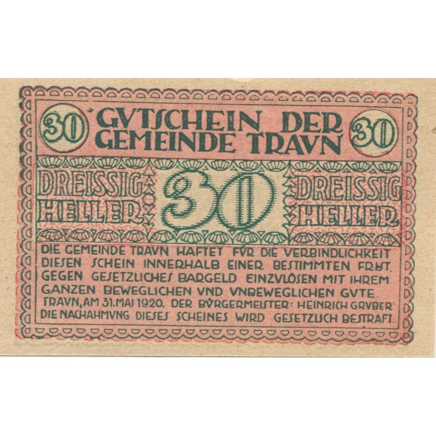 Banknote, Austria, Traun, 30 Heller, Texte 1920-12-31, UNC(63), Mehl:FS 1080
