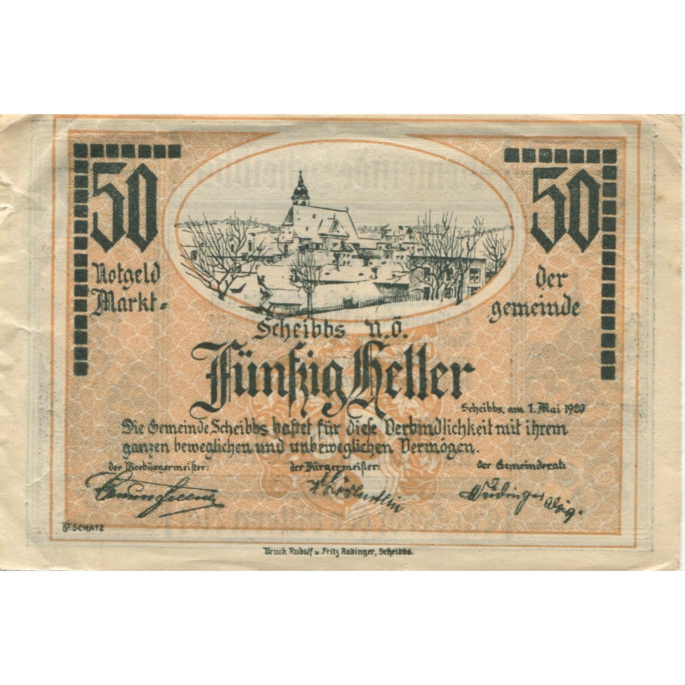 Banknote, Austria, Scheibbs, 50 Heller, village, 1920 EF(40-45) Mehl:FS 957IIb