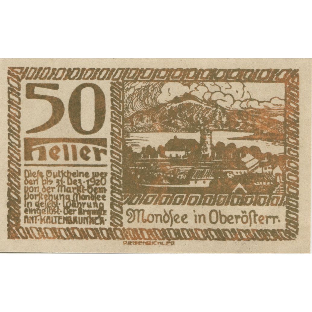 Banknote, Austria, Mondsee, 50 Heller, Usine, 1920-12-31, UNC(63), Mehl:FS 626