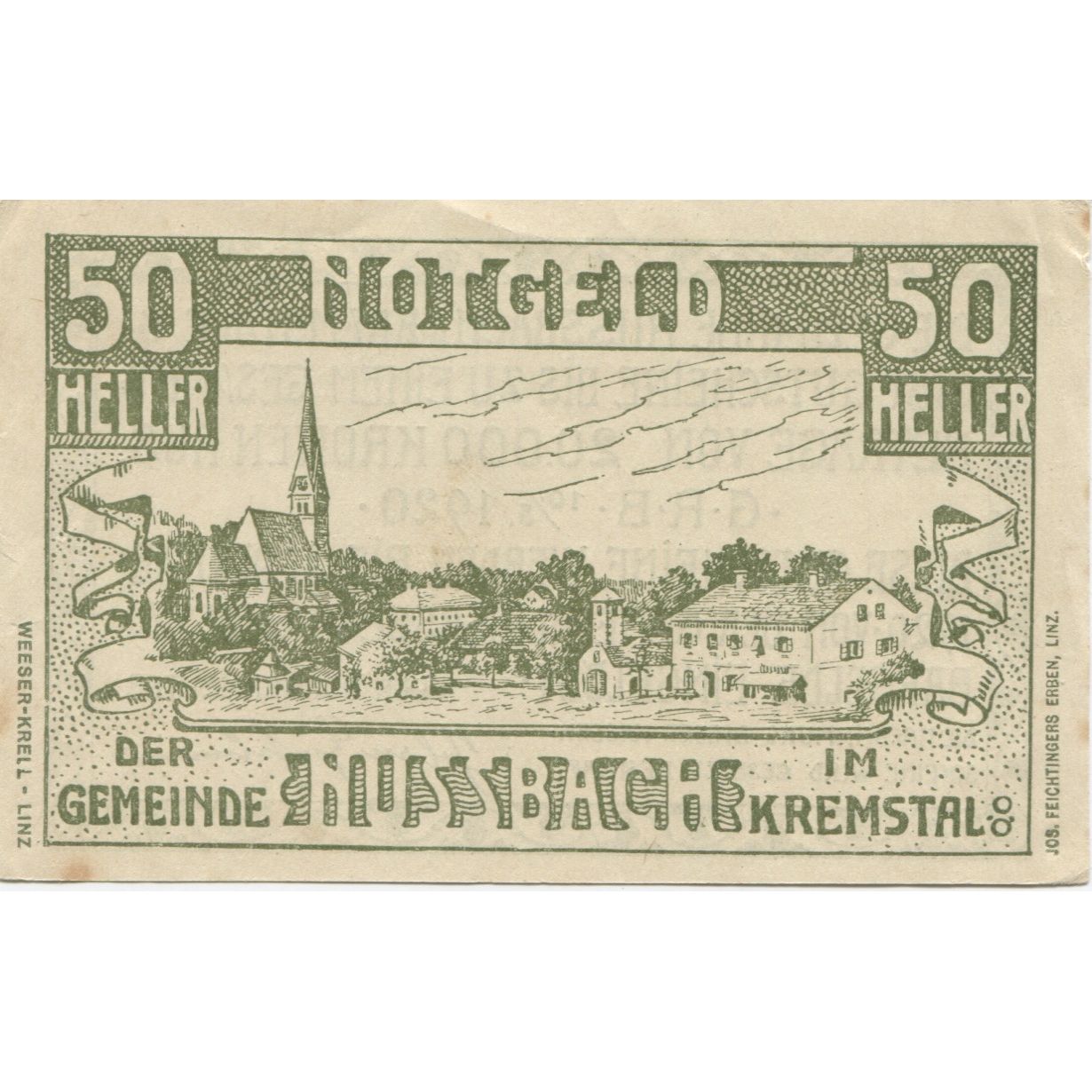Banknote, Austria, Nussbach, 50 Heller, village, 1920 AU(55-58) Mehl:FS 676