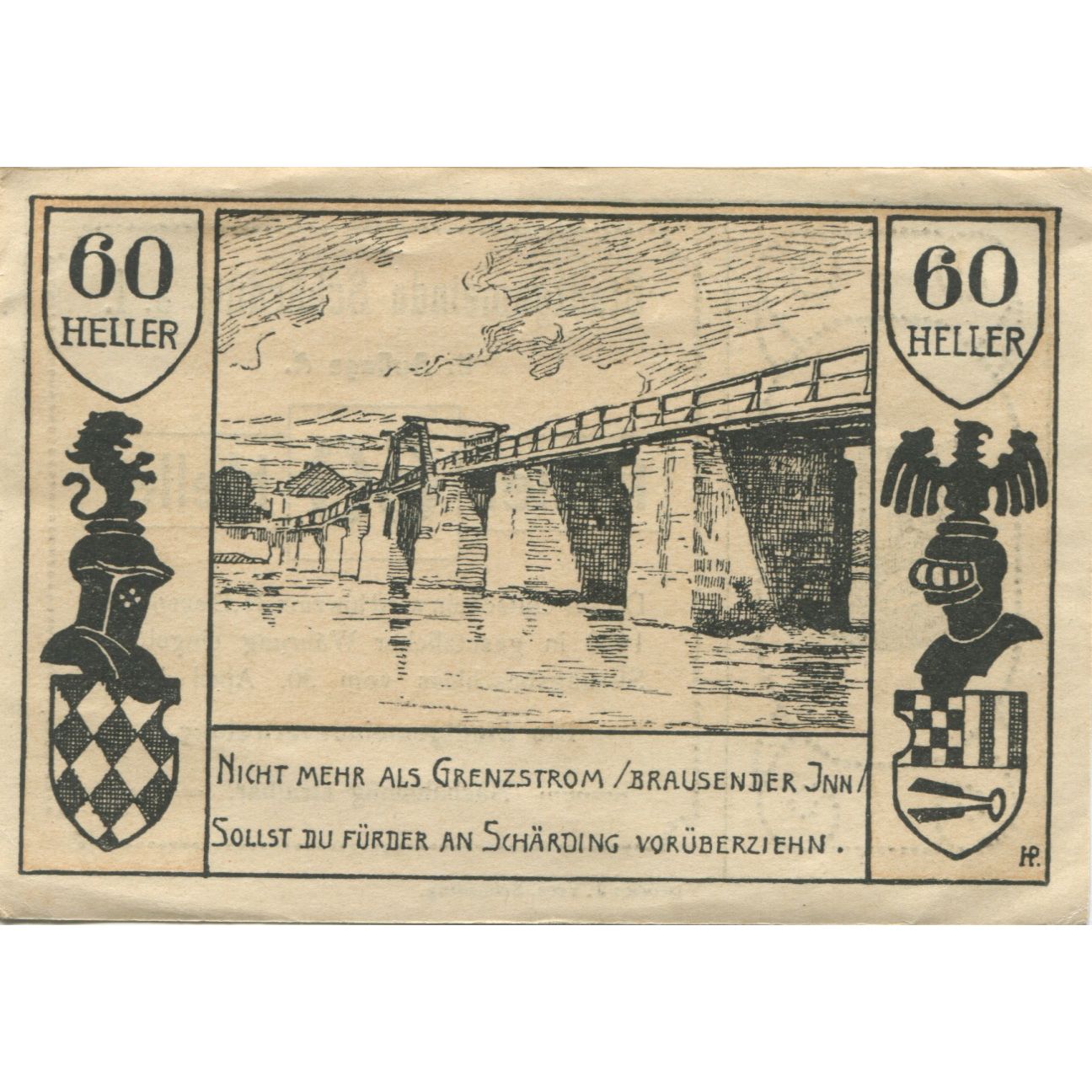 Banknote, Austria, Schärding, 60 Heller, pont, 1920 AU(55-58) Mehl:FS 951IIb