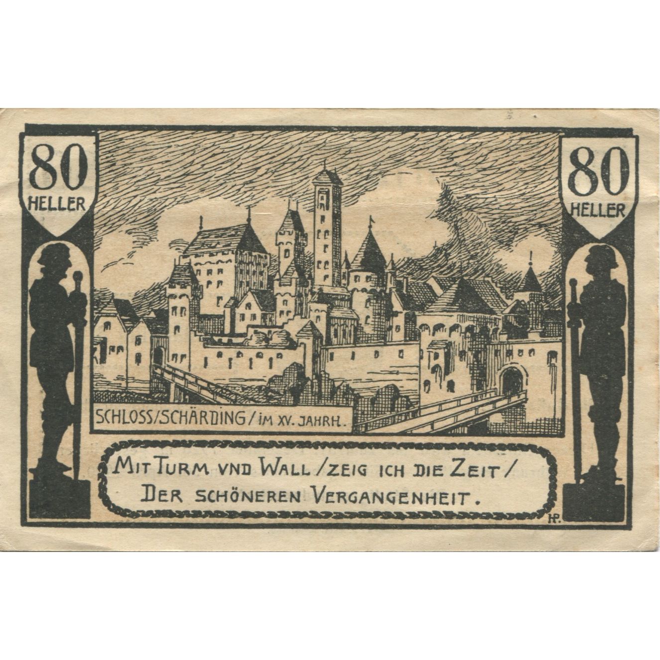 Geldschein, Österreich, Schärding, 80 Heller, château, 1920, VZ Mehl:FS 951IIb