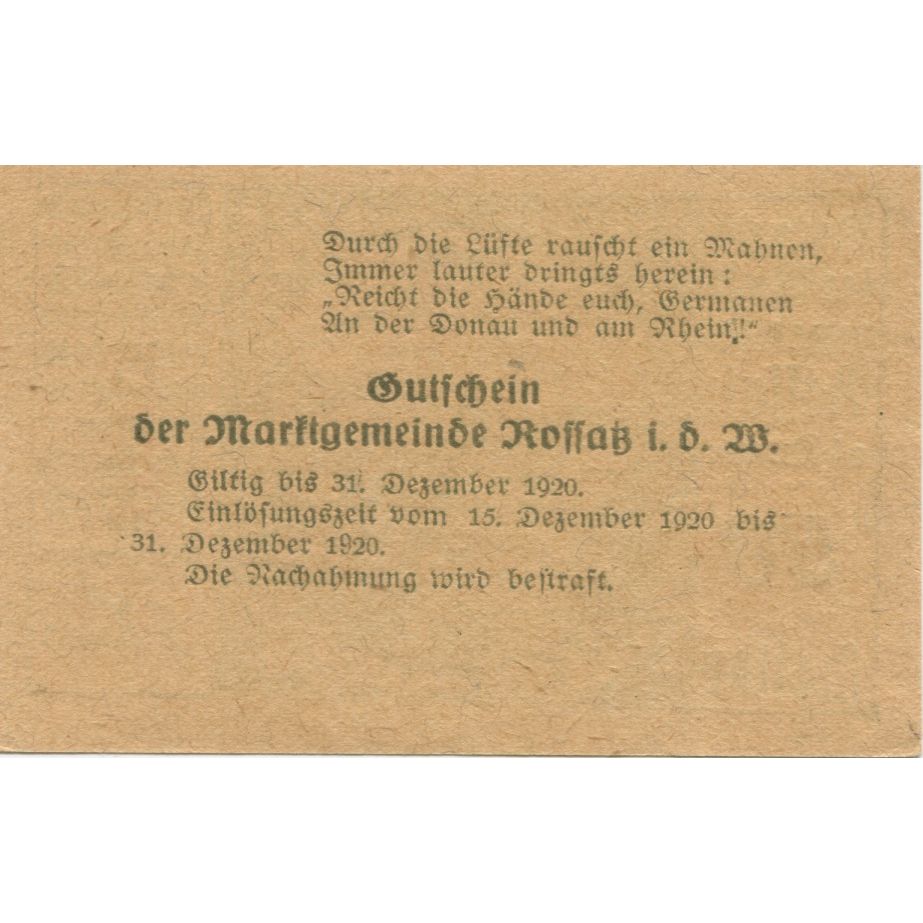 Banknote, Austria, Koffatz 50 Heller, village, 1920 UNC(63) Mehl:FS 848b