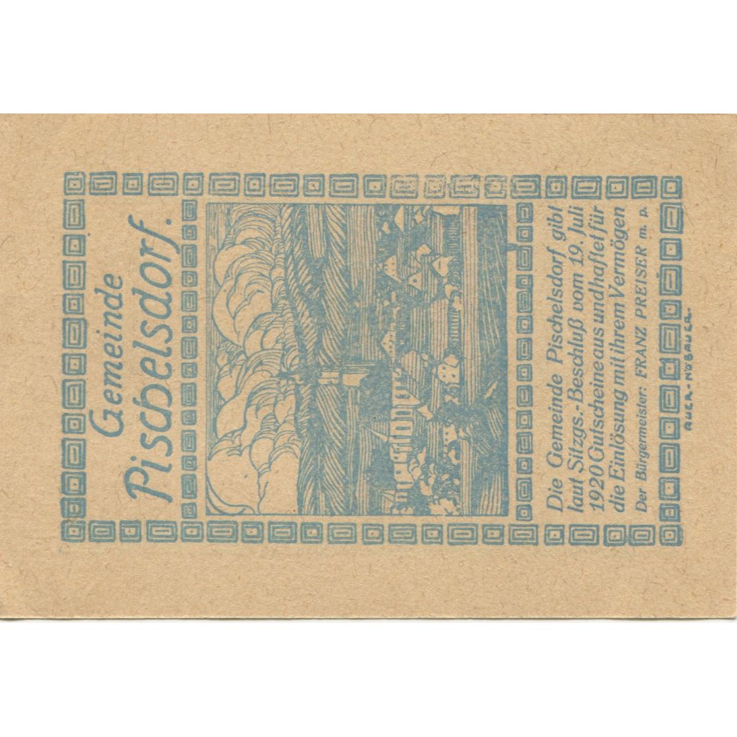 Banknote, Austria, Pischelsdorf, 50 Heller, paysage, 1920, UNC(63), Mehl:FS 752d