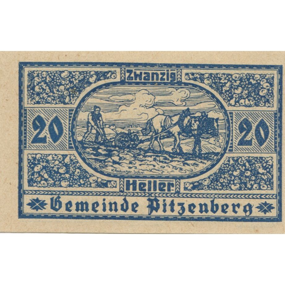 Banknote, Austria, Pitzenberg, 20 Heller, champs, 1920 UNC(63) Mehl:FS 753
