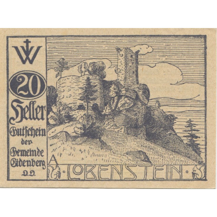 Banknote, Austria, Lobenstein, 20 Heller, ruine, 1920 UNC(63) Mehl:FS 809