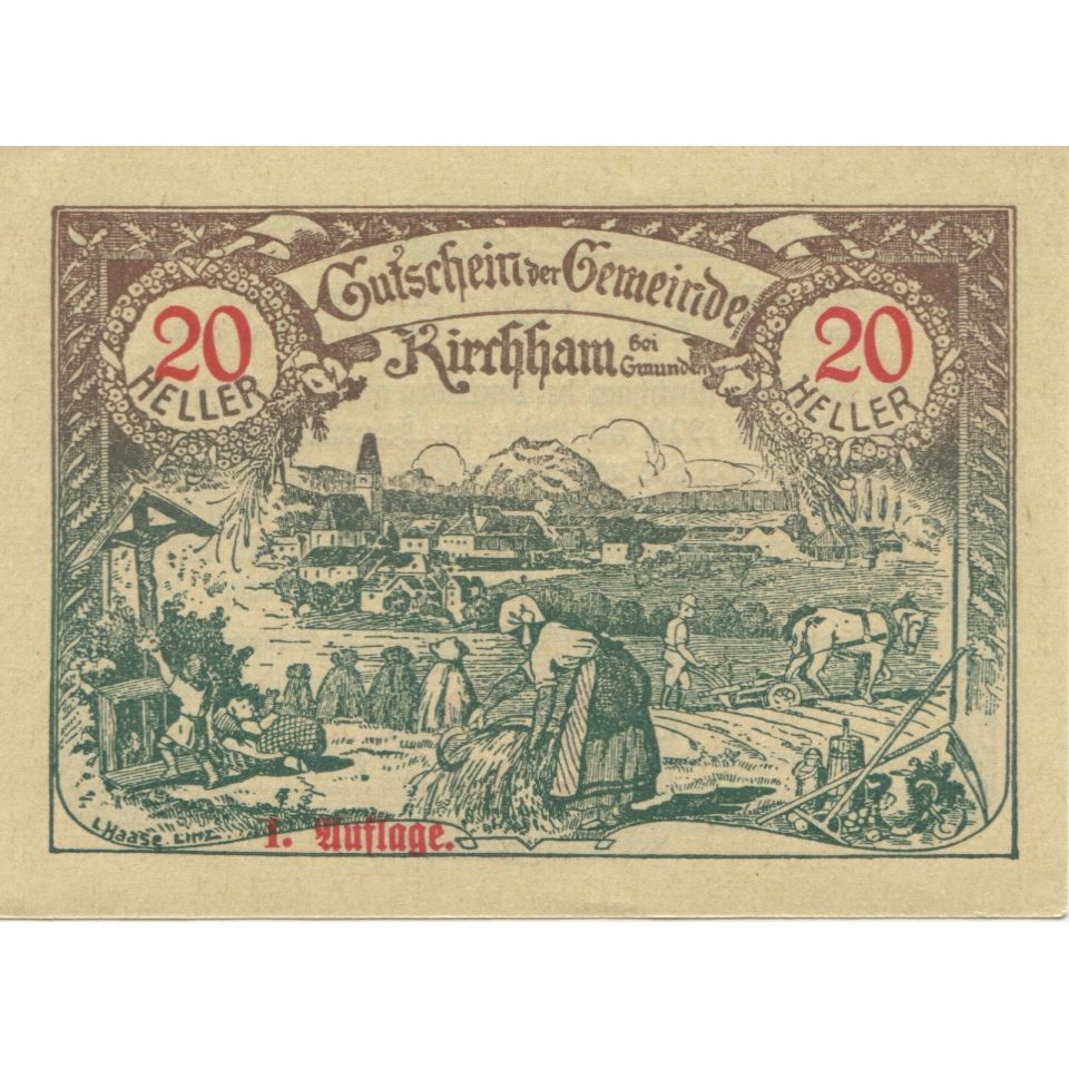 Banknote, Austria, Kirchham, 20 Heller, champs, 1920 UNC(63) Mehl:FS 446Ia