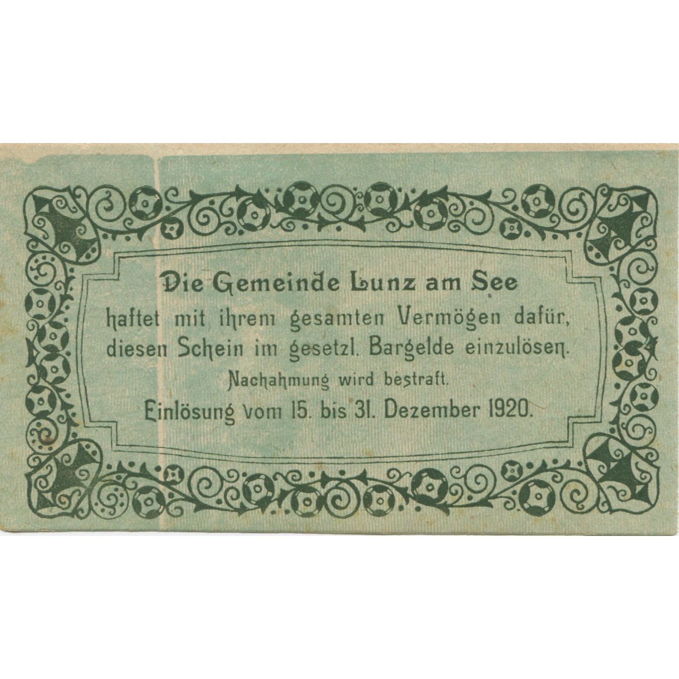 Banknote, Austria, Lunz am See, 20 Heller, paysage, 1920 AU(55-58) Mehl:FS 571a