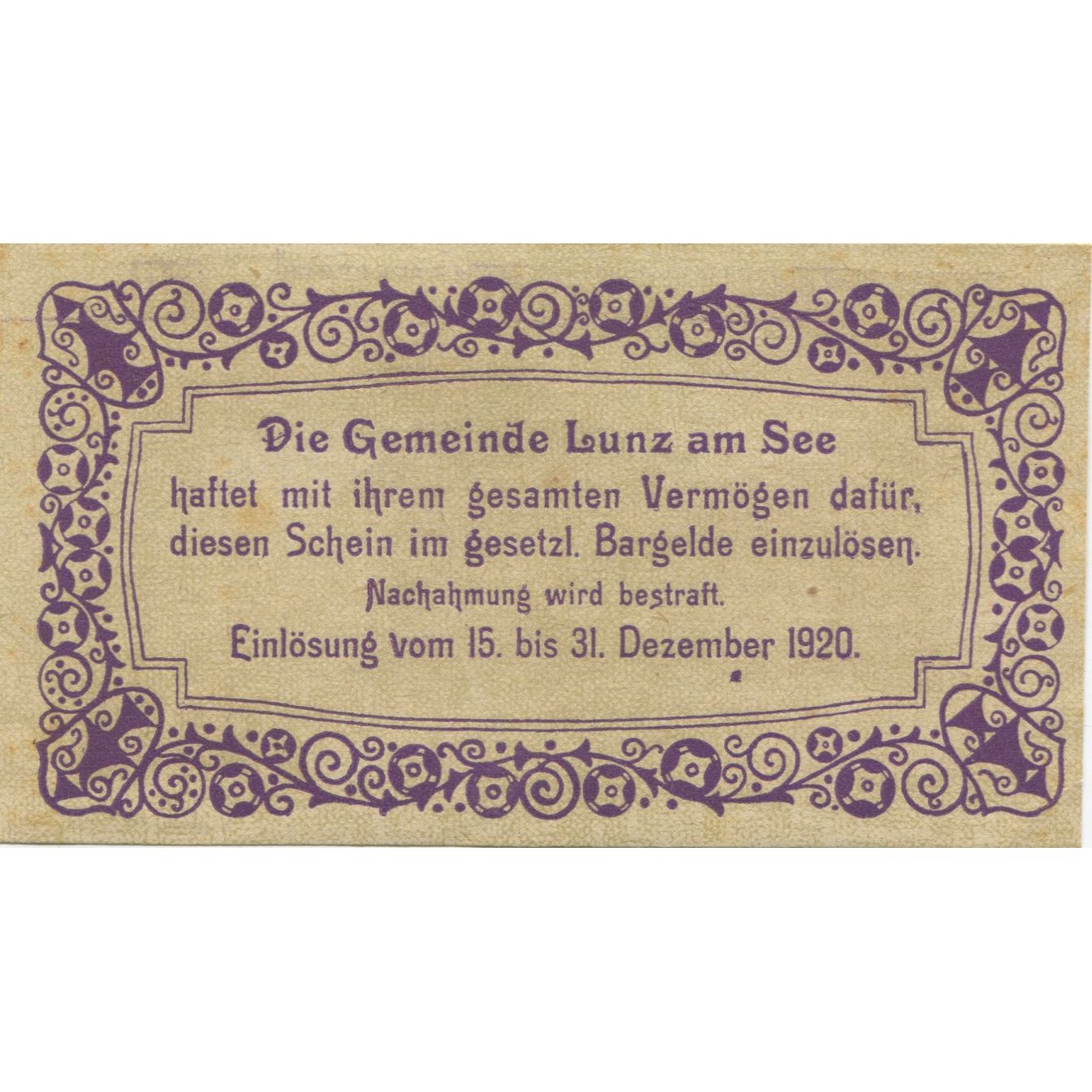 Banknote, Austria, Lunz am See, 50 Heller, paysage, 1920, UNC(63) Mehl:FS 571a