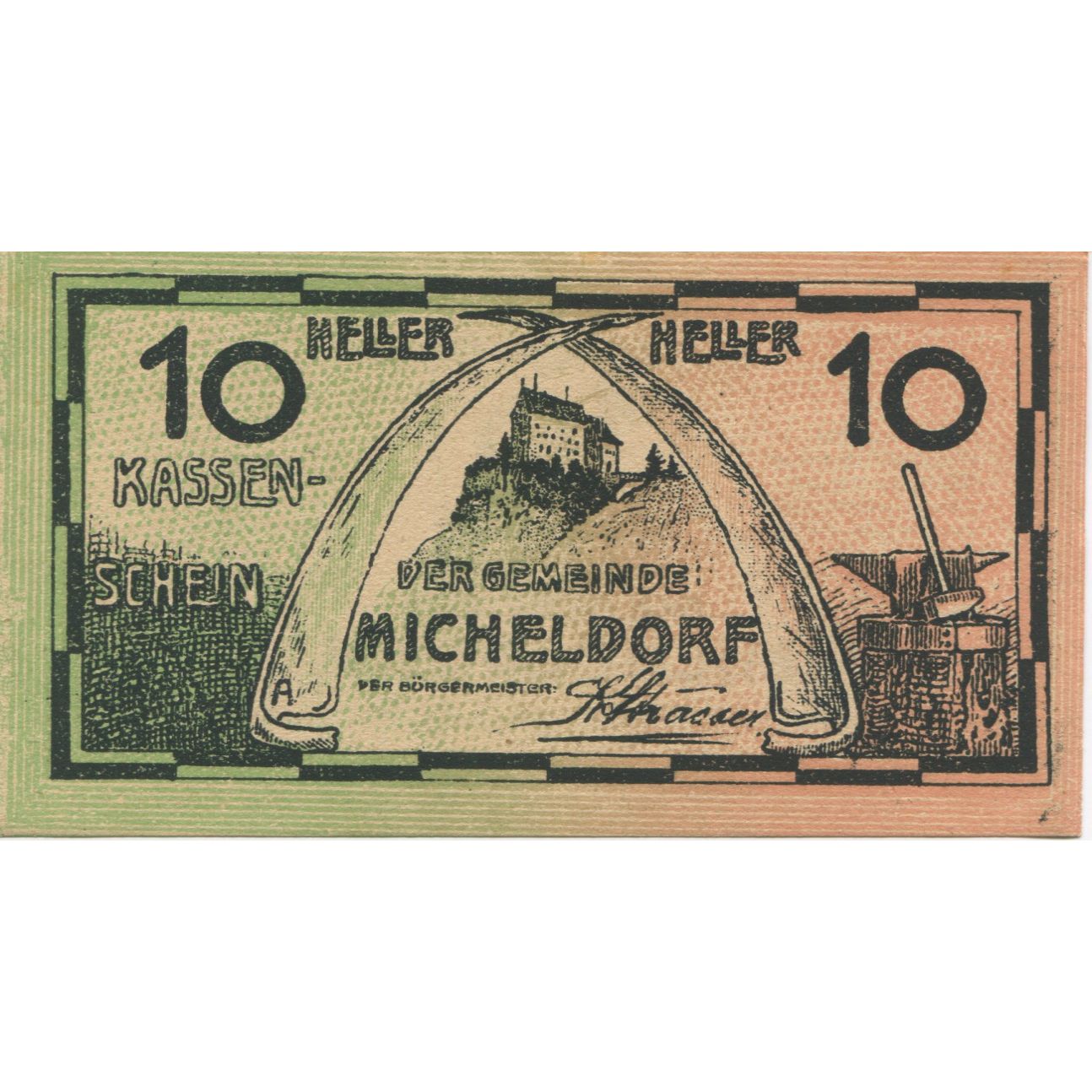 Banknote, Austria, Micheldorf, 10 Heller, château, 1920 UNC(63) Mehl:FS 612a