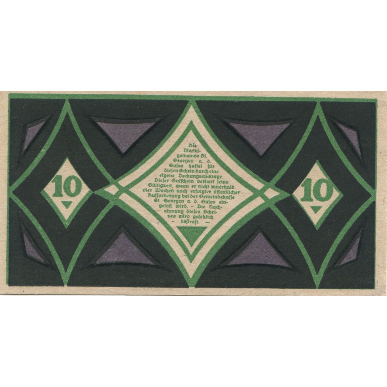 Billet, Autriche, St Georgen, 10 Heller, Texte, 1920, SPL, Mehl:FS 886I