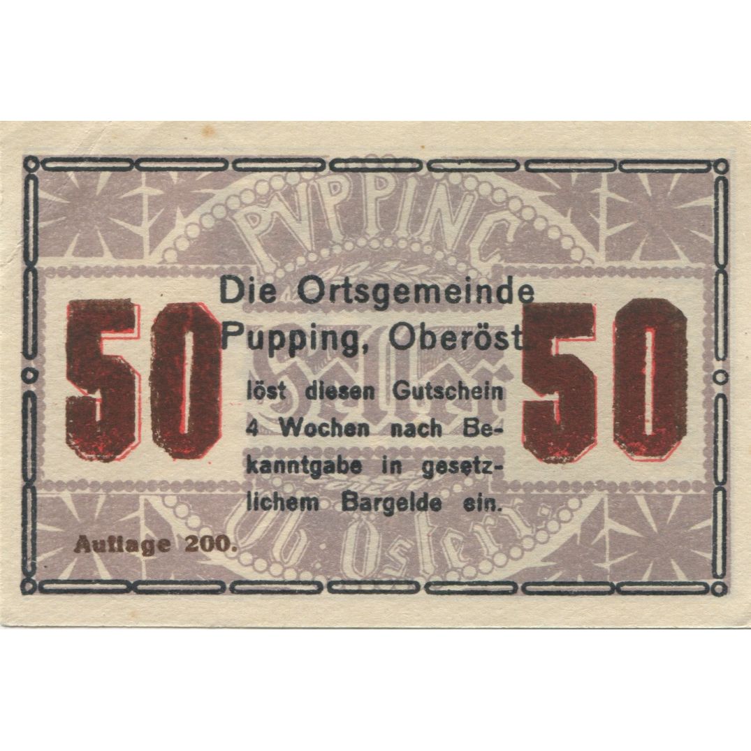 Banknote, Austria, Pupping, 50 Heller, château, 1920, UNC(60-62), Mehl:FS 792