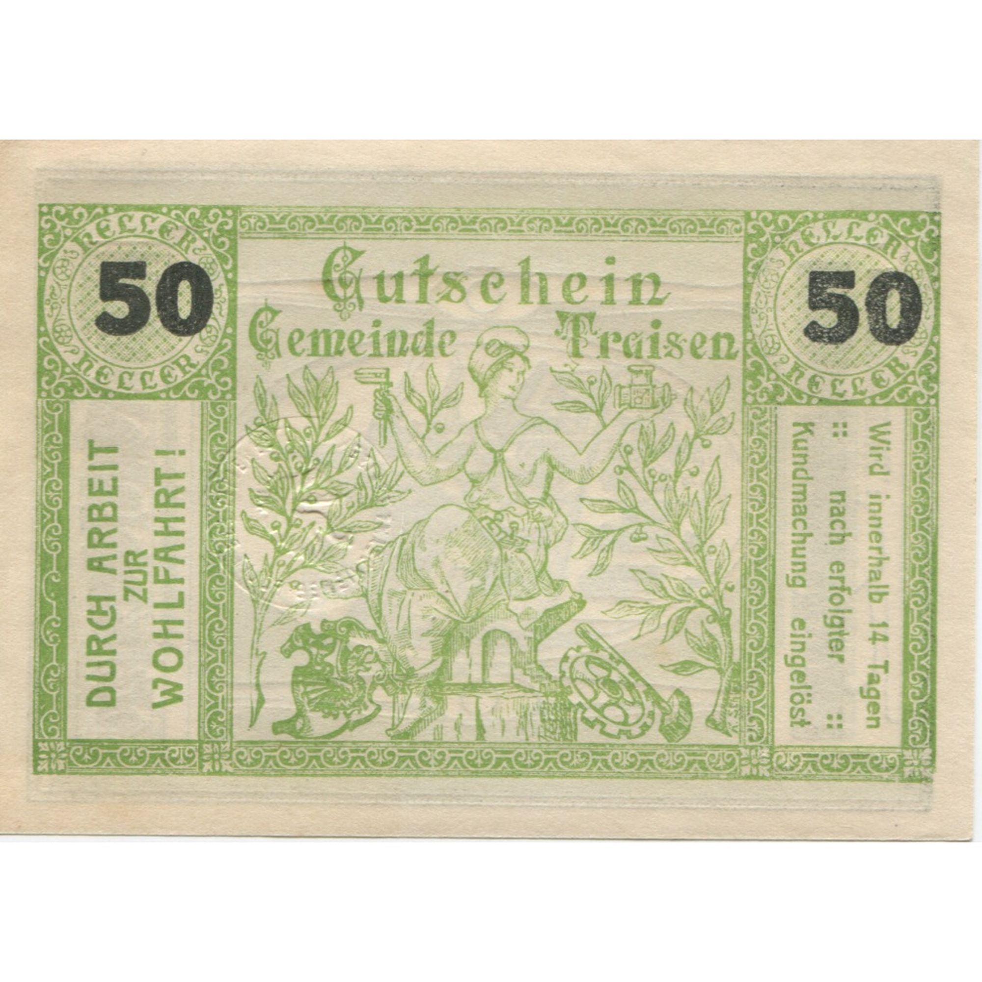 Banknote, Austria, Traisen, 50 Heller, mairie, 1920, UNC(63), Mehl:FS 1076IIa