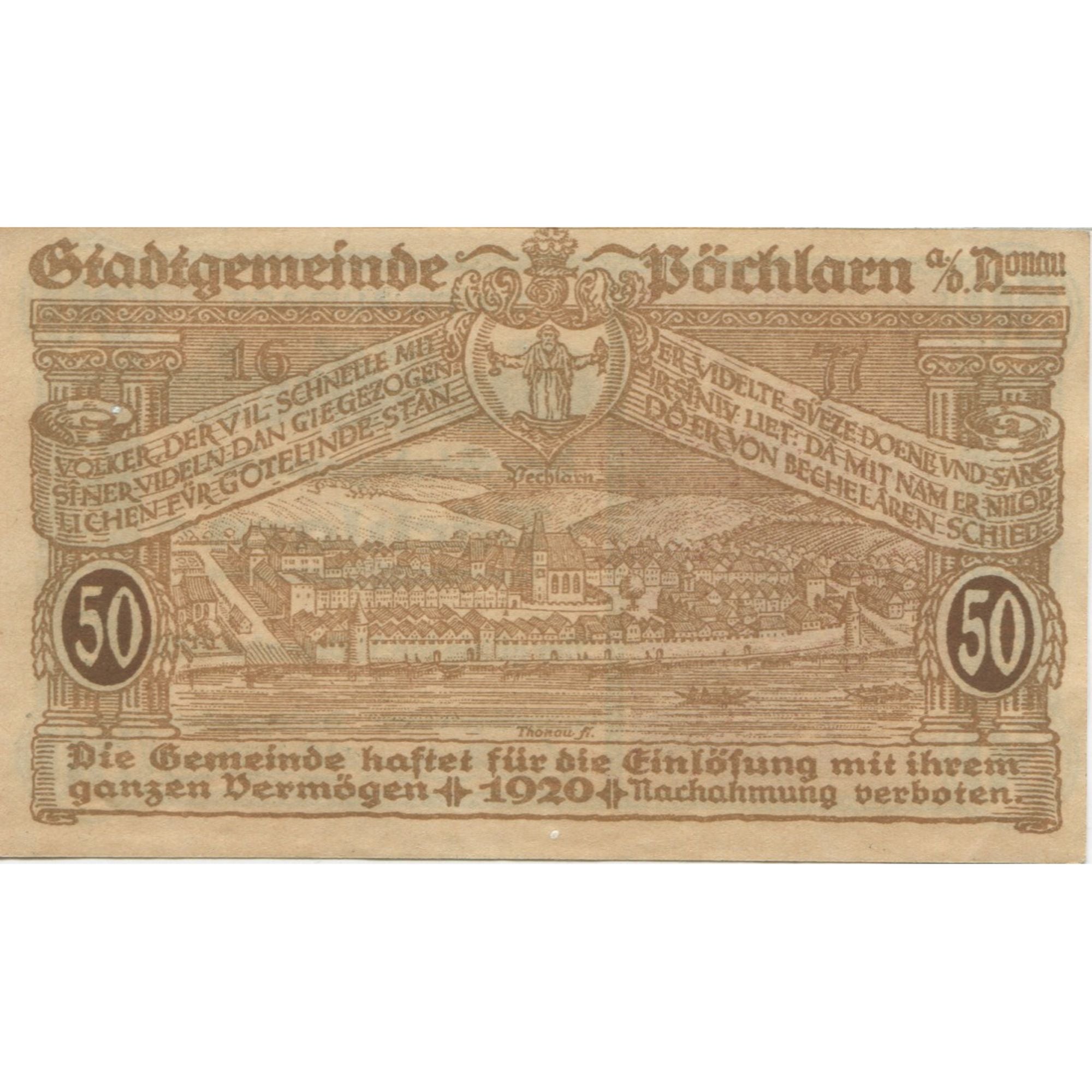Banknote, Austria, Pochlarn, 50 Heller, Eglise, 1920 UNC(63) Mehl:FS 755III