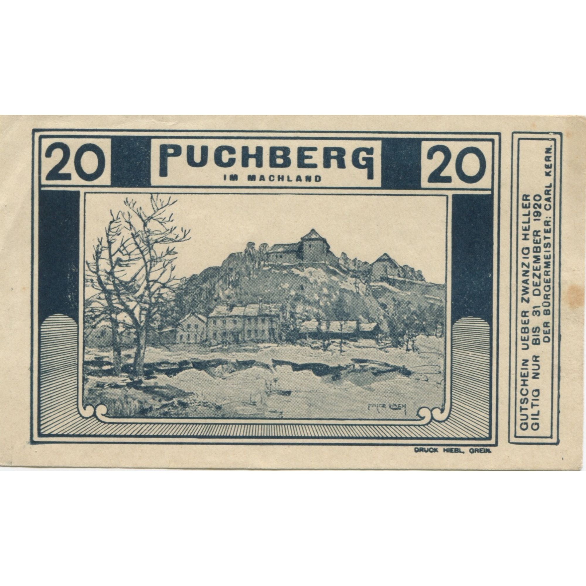 Billet, Autriche, Puchberg, 20 Heller, château, 1920 SUP, Mehl:FS 787Ia