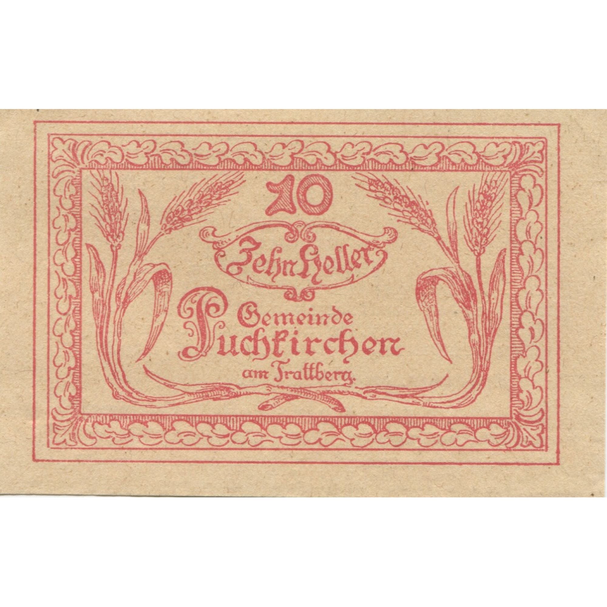 Banknote, Austria, Puchkirchen, 10 Heller, blé, 1920 UNC(63) Mehl:FS 789