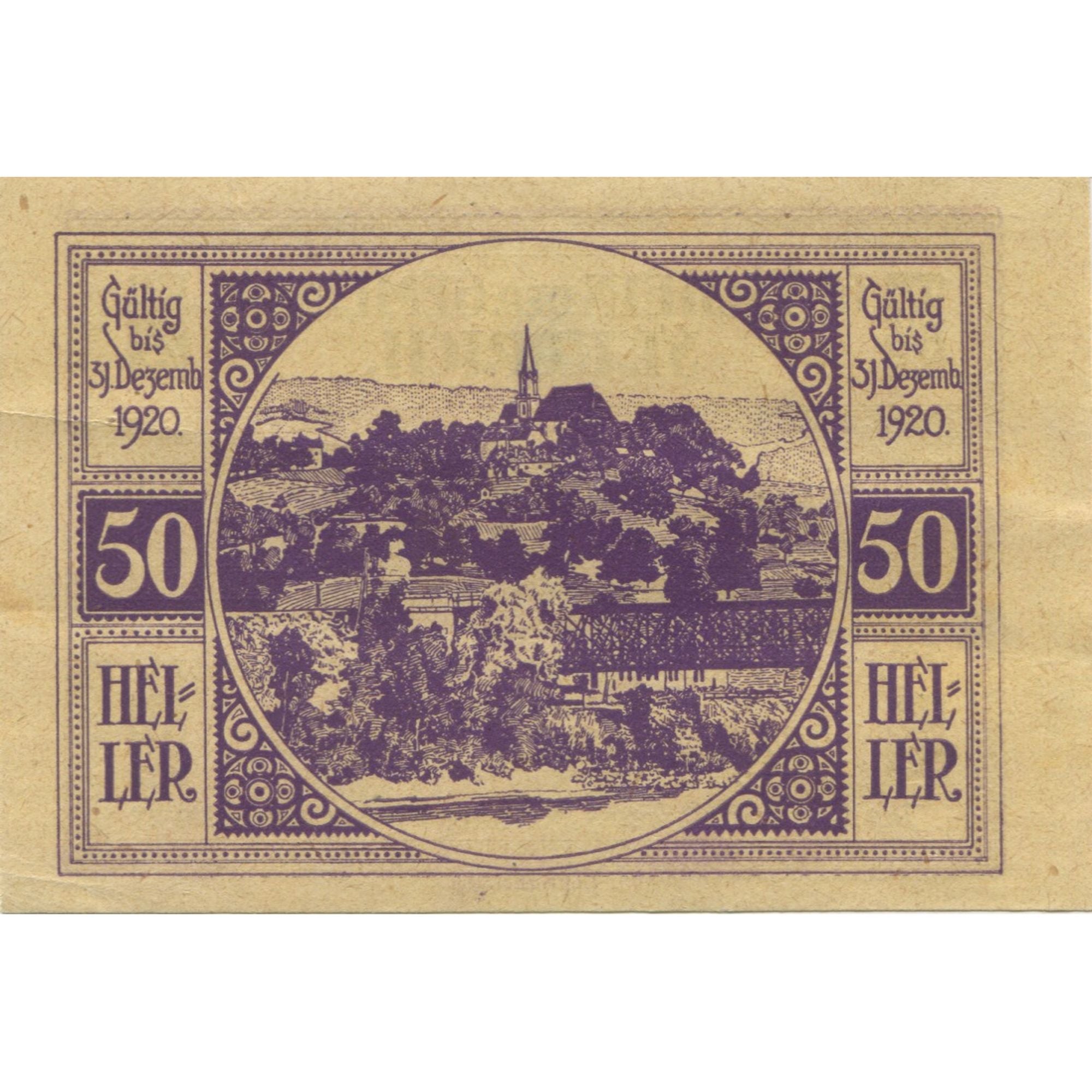 Banknote, Austria, St Ulrich, 50 Heller, paysage, 1920 UNC(63) Mehl:FS 940