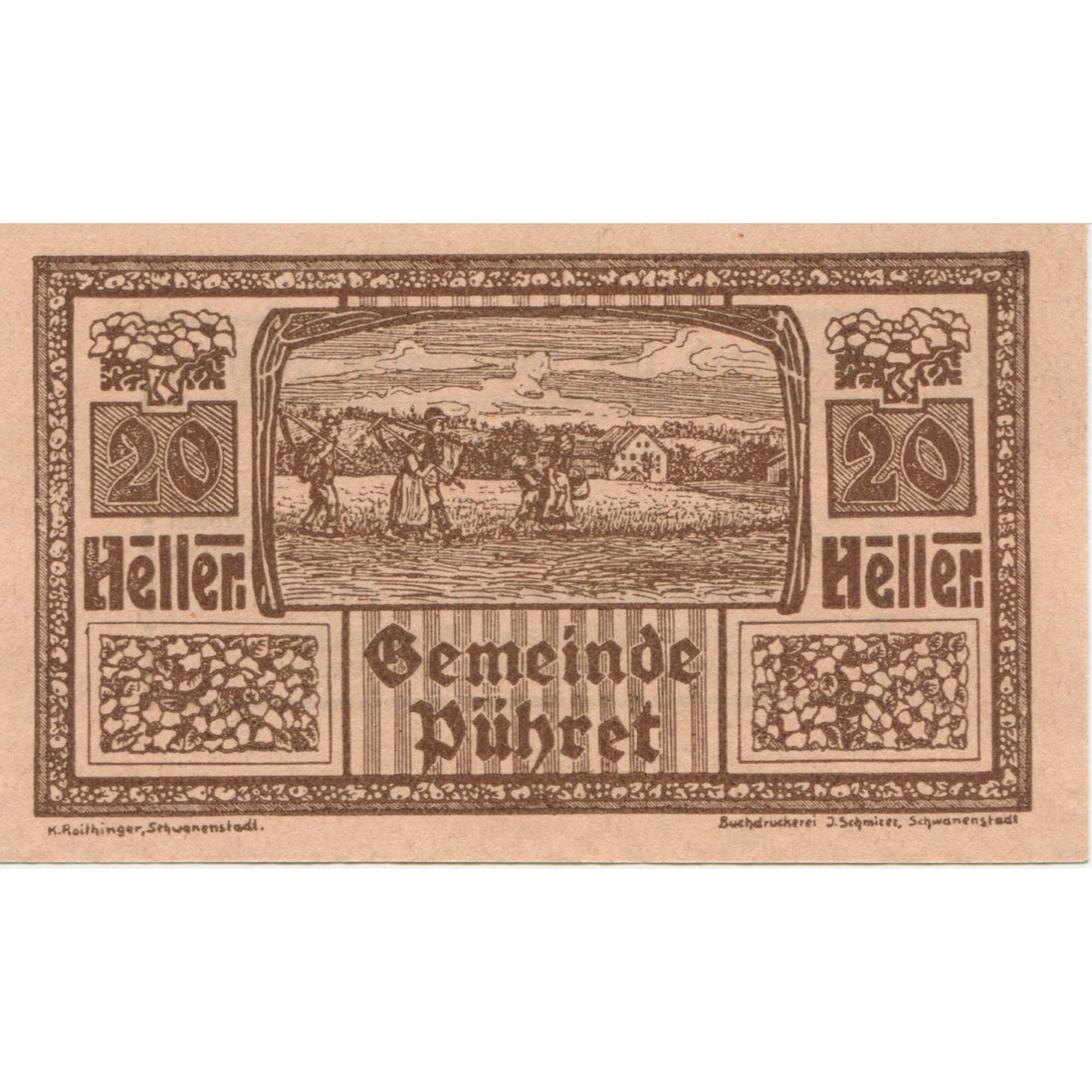 Banknote, Austria, Pühret, 20 Heller, champs, 1920, UNC(63), Mehl:FS 791a