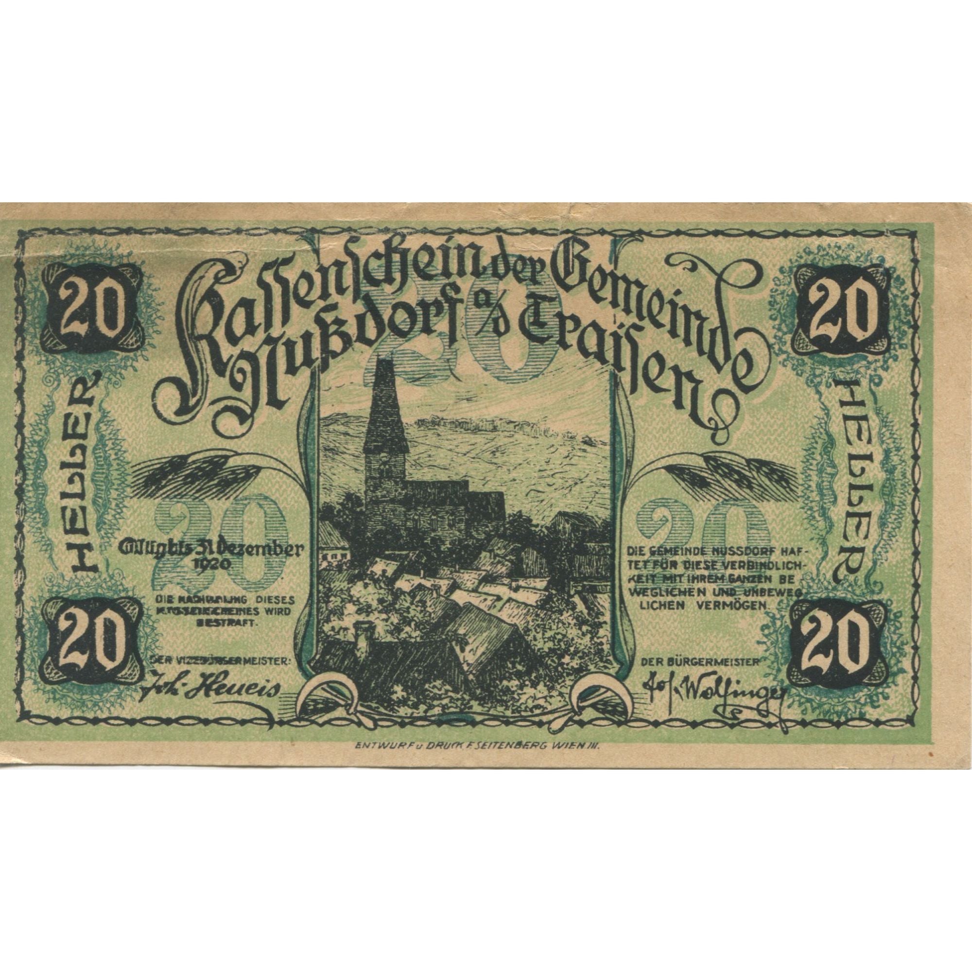 Biljet, Oostenrijk, Traisen, 20 Heller, village 1920-12-31, SUP, Mehl:FS 678a
