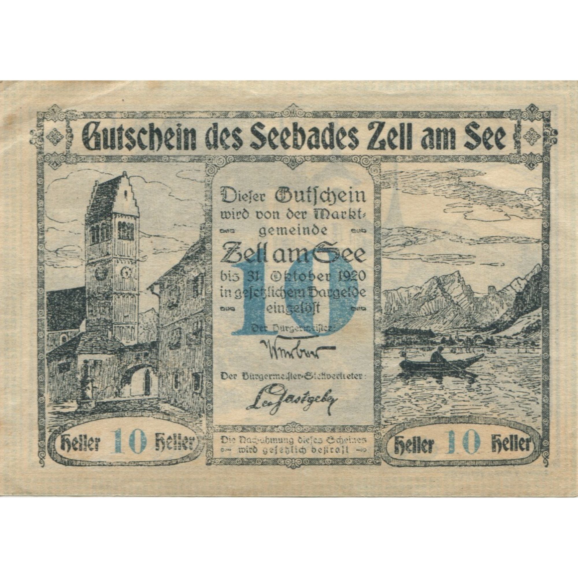Banknote, Austria, Zell am See, 10 Heller, lac 1920 AU(55-58) Mehl:FS 1270II