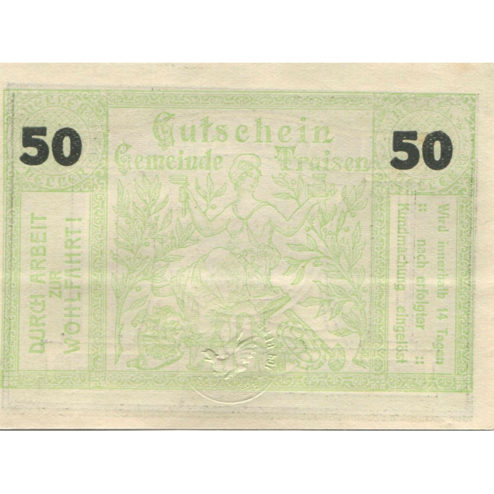 Banknote, Austria, Traisen, 50 Heller, Blason, 1920, UNC(63), Mehl:FS 1076IIa