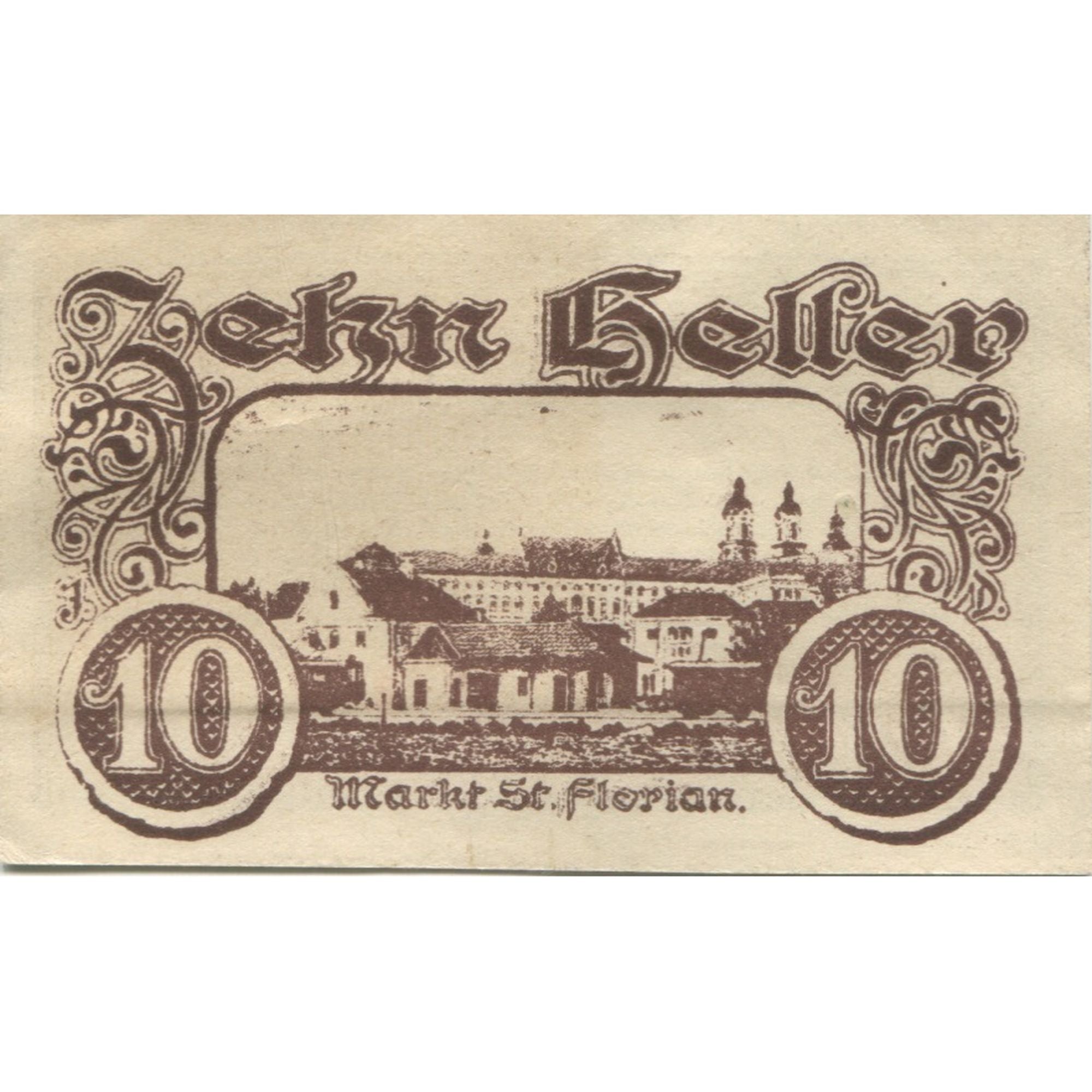 Banknote, Austria, St Florian, 10 Heller, village, 1920, UNC(63), Mehl:FS 878I