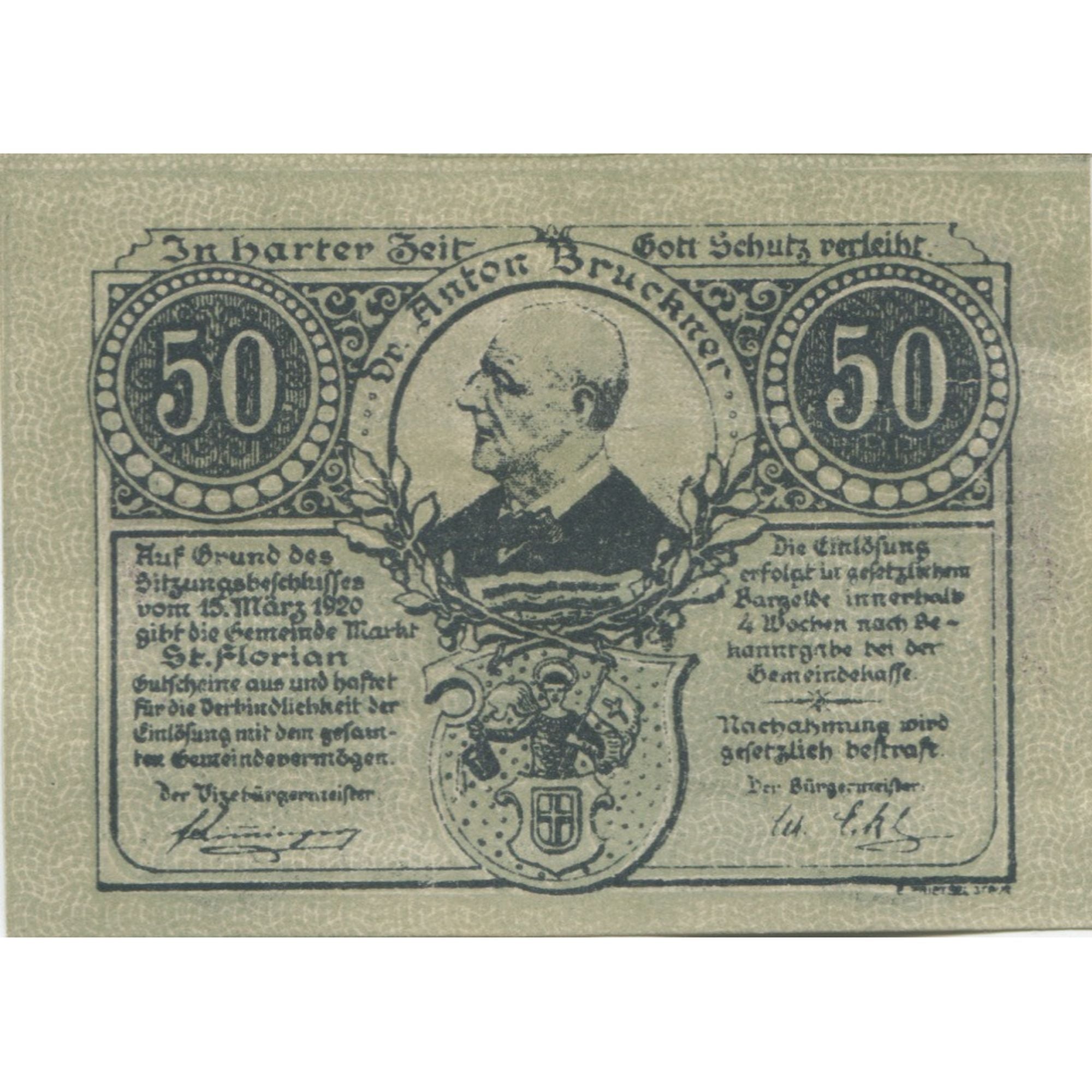Banknote, Austria, St Florian, 50 Heller, portrait, 1920, UNC(63), Mehl:FS 878I