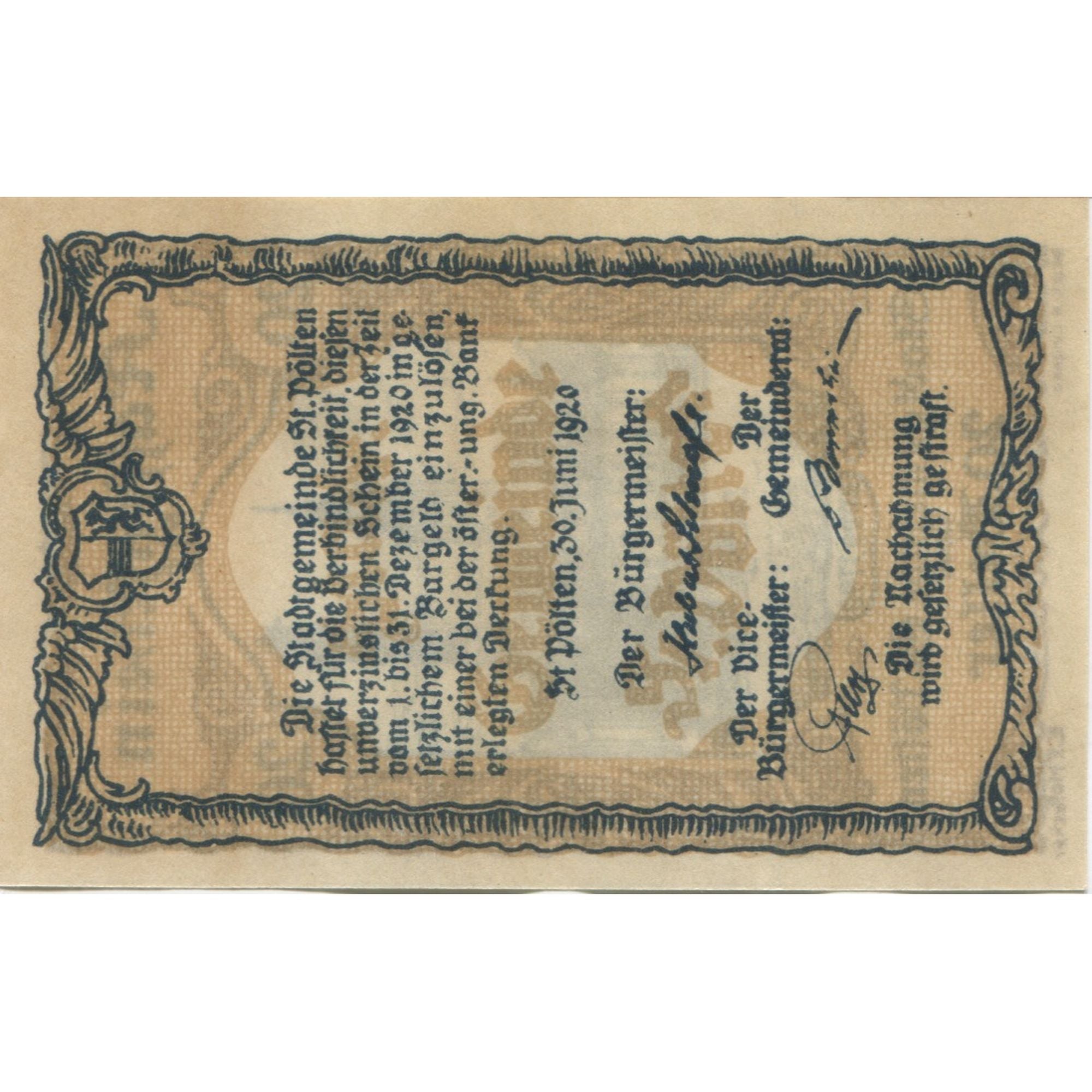 Banknote, Austria, St Pölten, 20 Heller, Eglise, 1920 UNC(63) Mehl:FS 927III