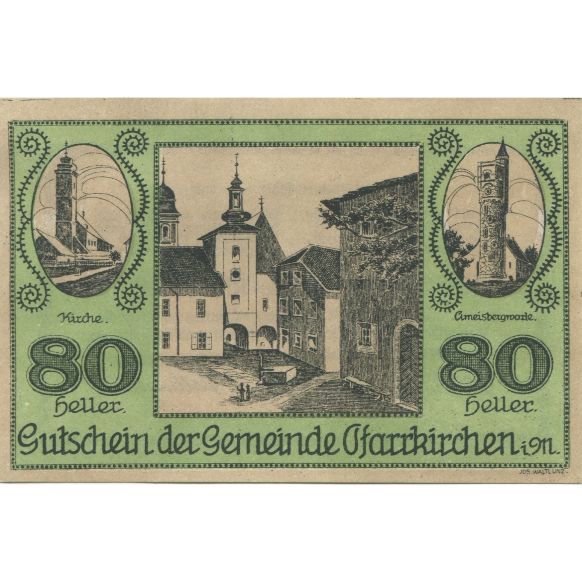 Banknote, Austria, Pfarrkirchen, 80 Heller, place, 1920, UNC(63), Mehl:FS 744