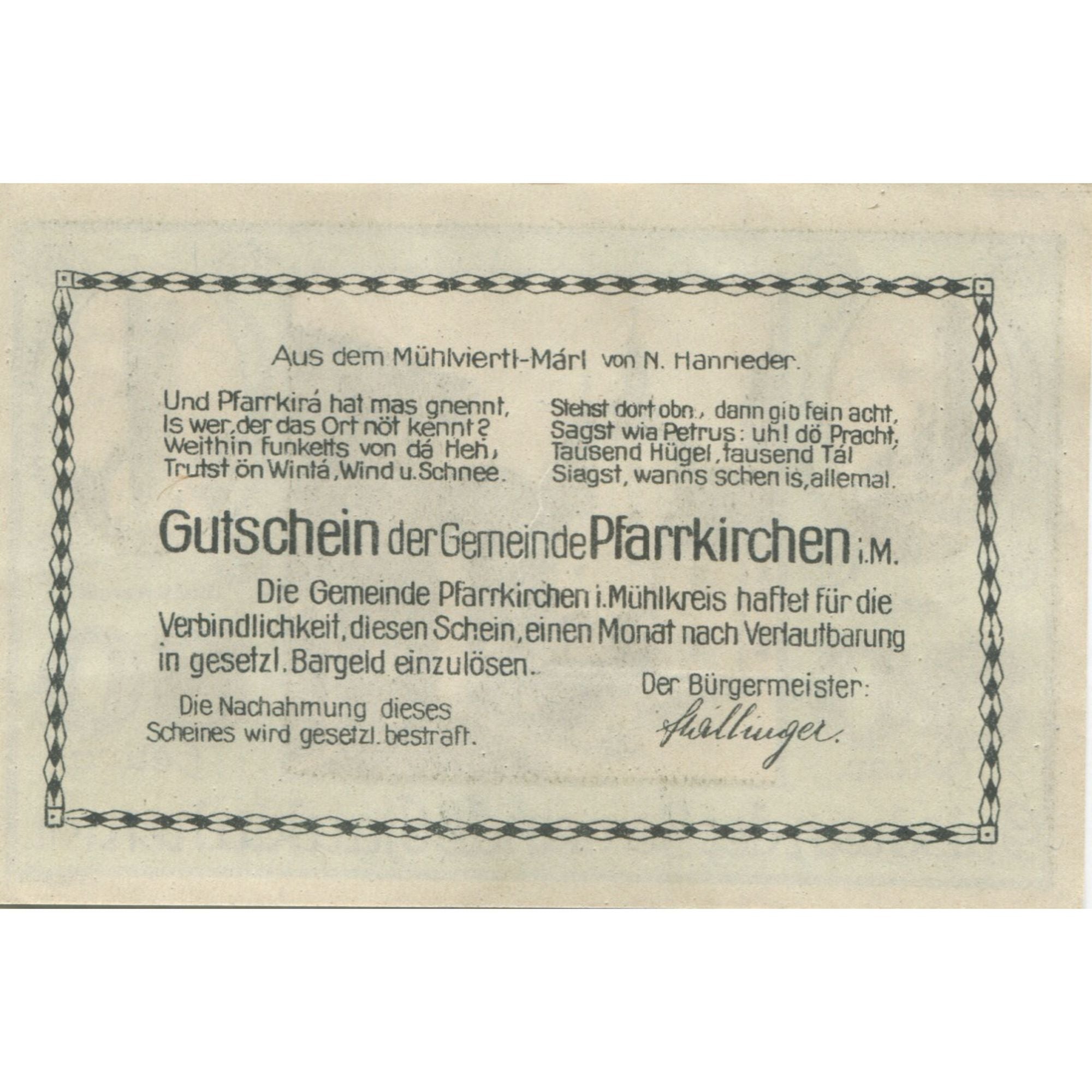 Banknote, Austria, Pfarrkirchen, 80 Heller, place, 1920, UNC(63), Mehl:FS 744