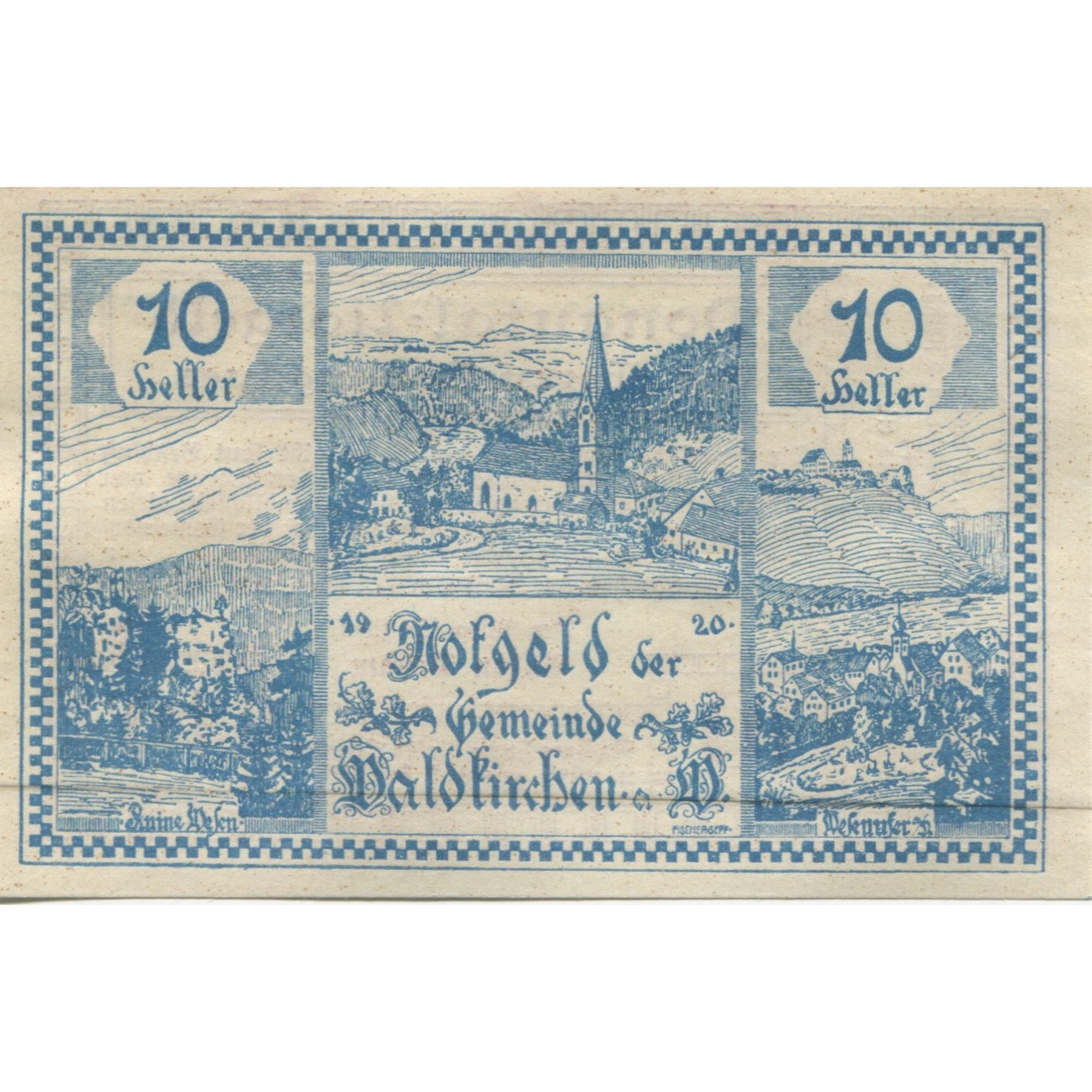Banknote, Austria, Waldkirchen, 10 Heller, paysage, 1920 UNC(63) Mehl:FS 1133d