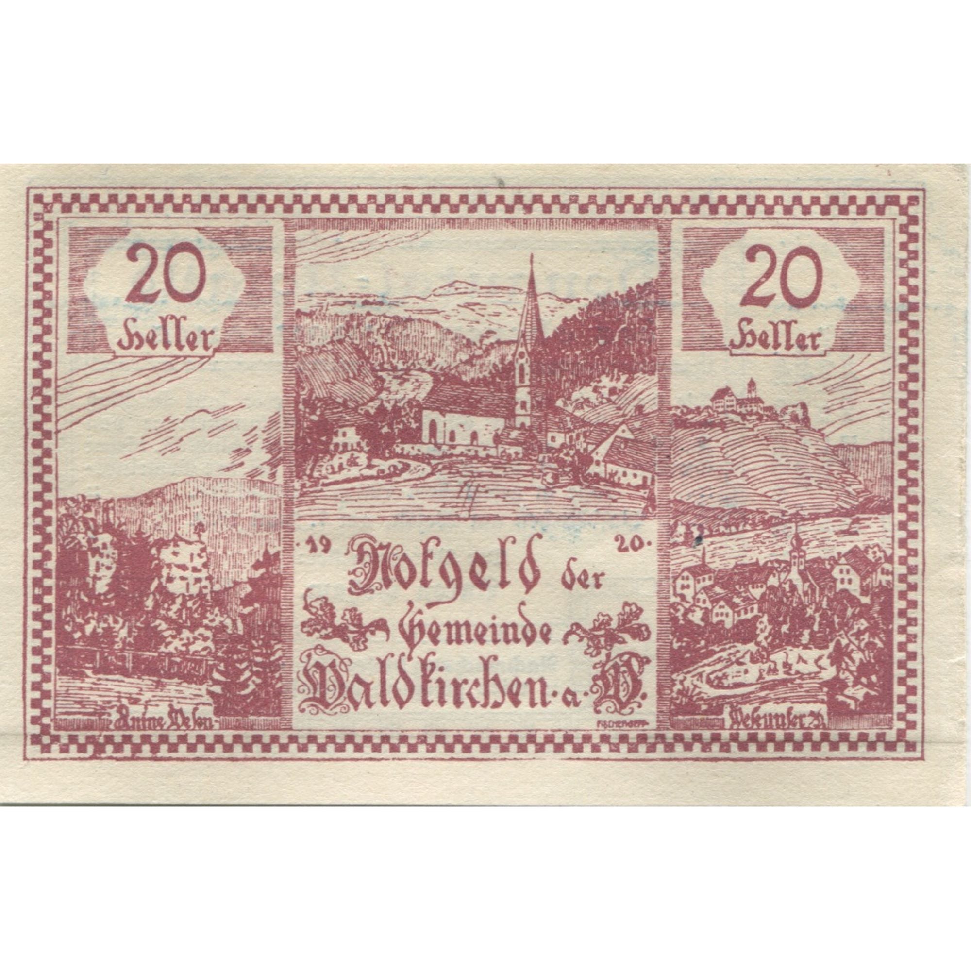 Banknote, Austria, Waldkirchen, 20 Heller, village, 1920, UNC(63) Mehl:FS 1133d