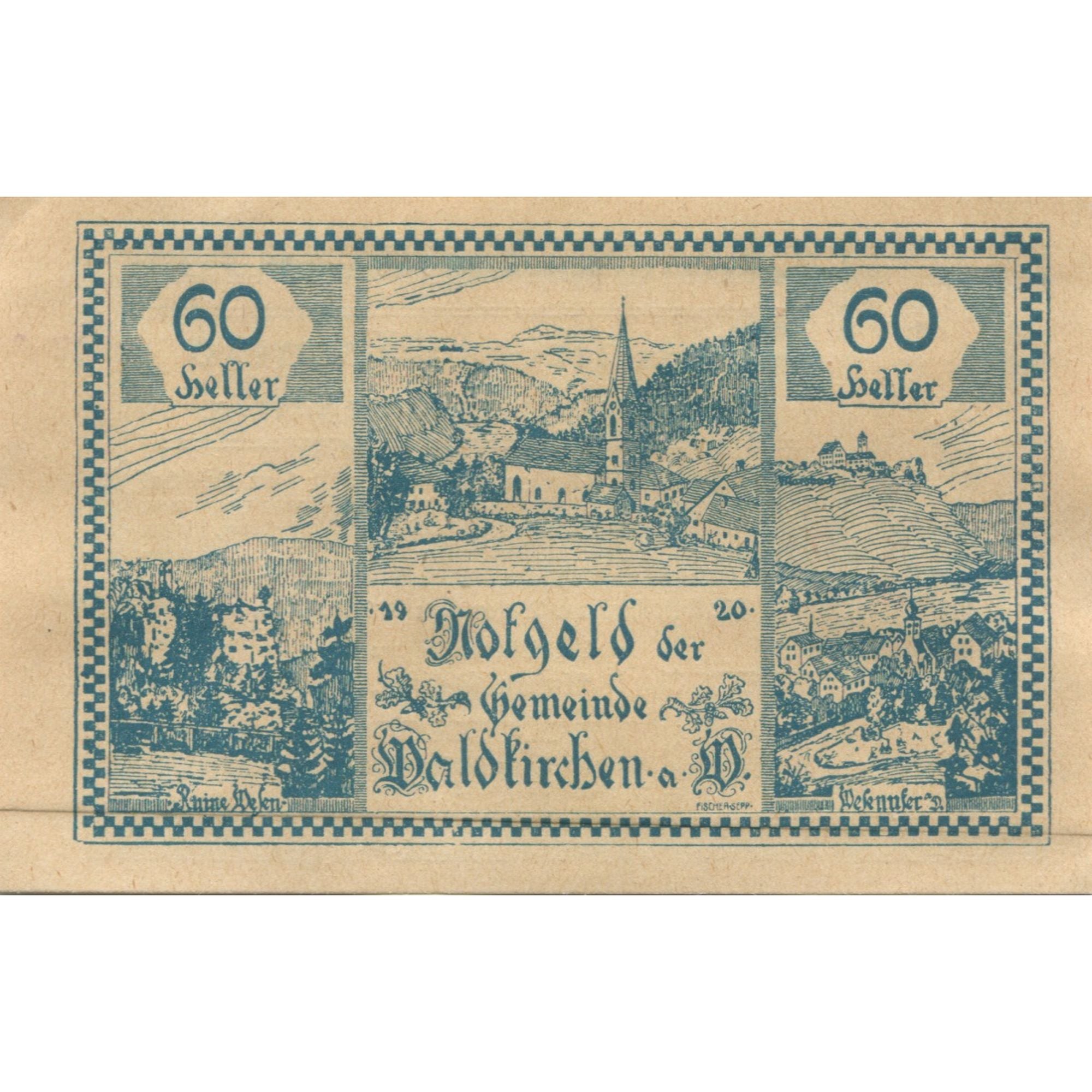 Banknote, Austria, Waldkirchen, 60 Heller, Eglise, 1920 UNC(63) Mehl:FS 1133d