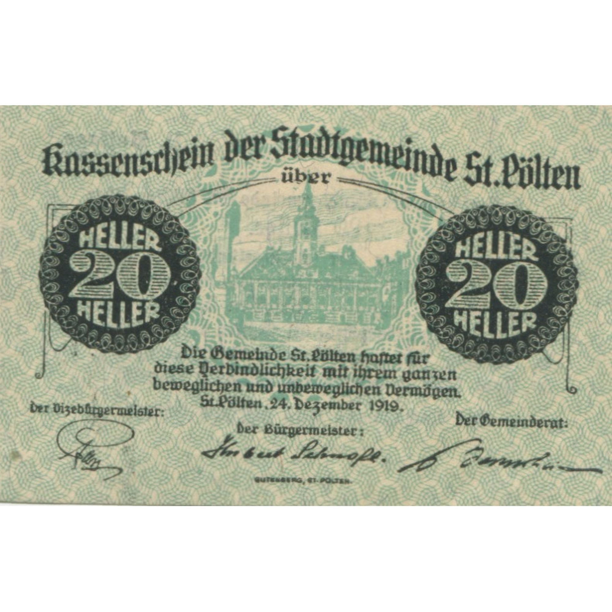 Banknote, Austria, St Pölten, 20 Heller, château, 1920 UNC(63) Mehl:FS 927Ib