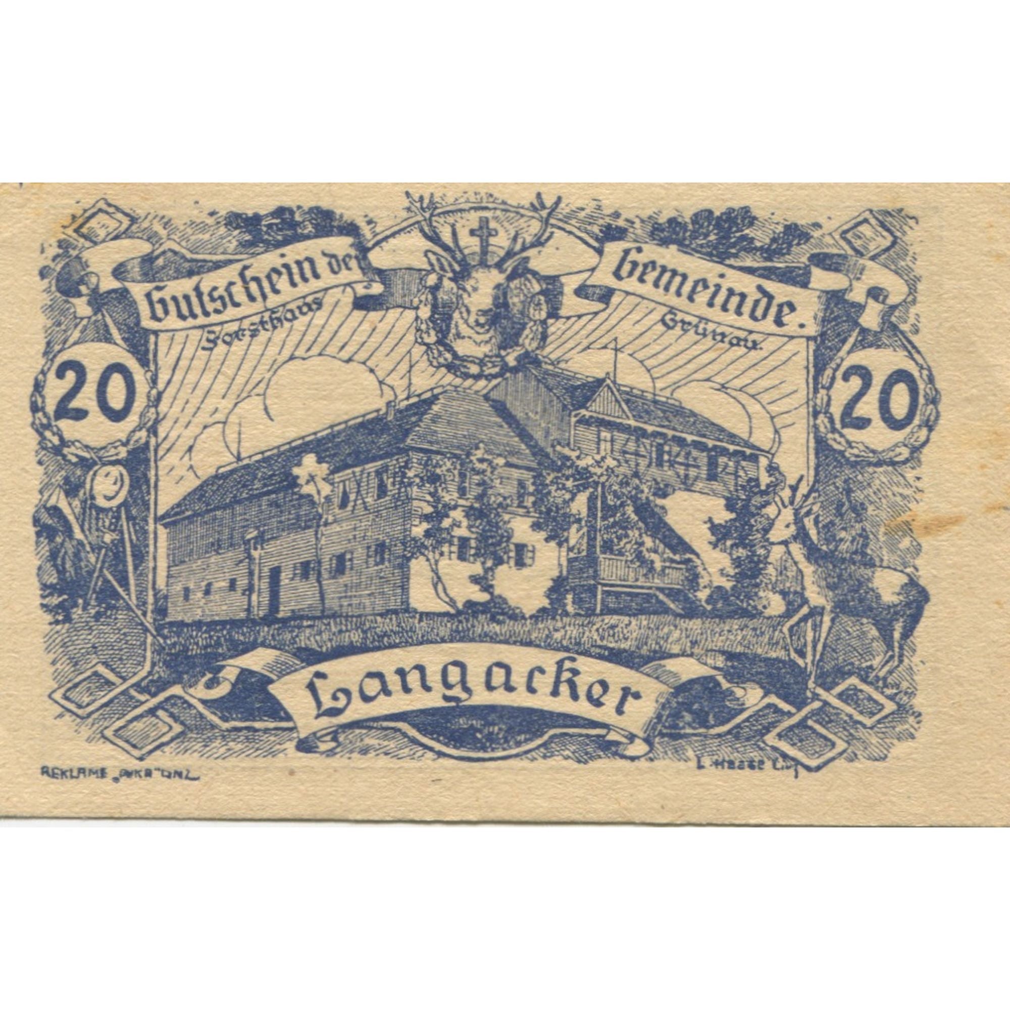 Billete, Austria, Langacker, 20 Heller, château 1920-12-31, SC, Mehl:FS 500a