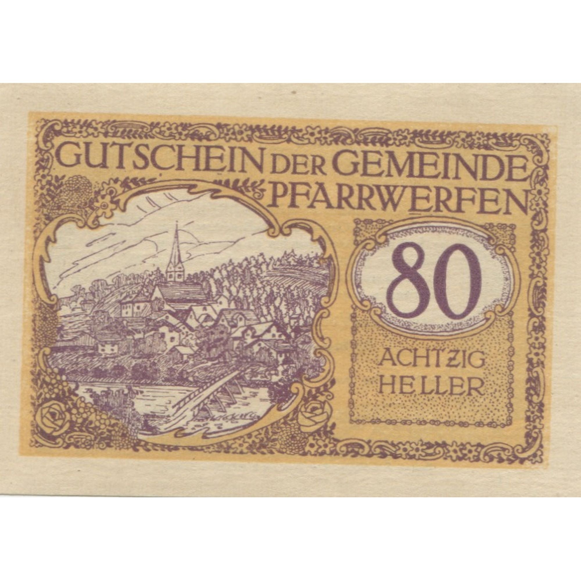 Banknote, Austria, Pfarrwerfen, 80 Heller, village 1920 UNC(63) Mehl:FS 745b