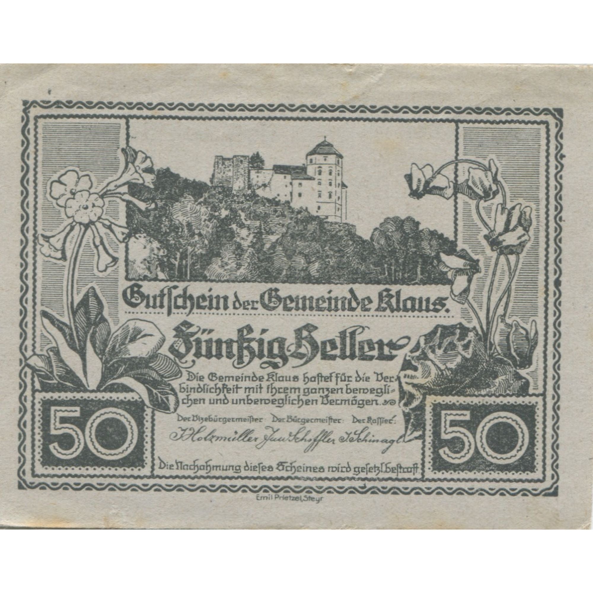 Banknote, Austria, Klaus, 50 Heller, Texte 1920-03-27, UNC(63) Mehl:FS 454II