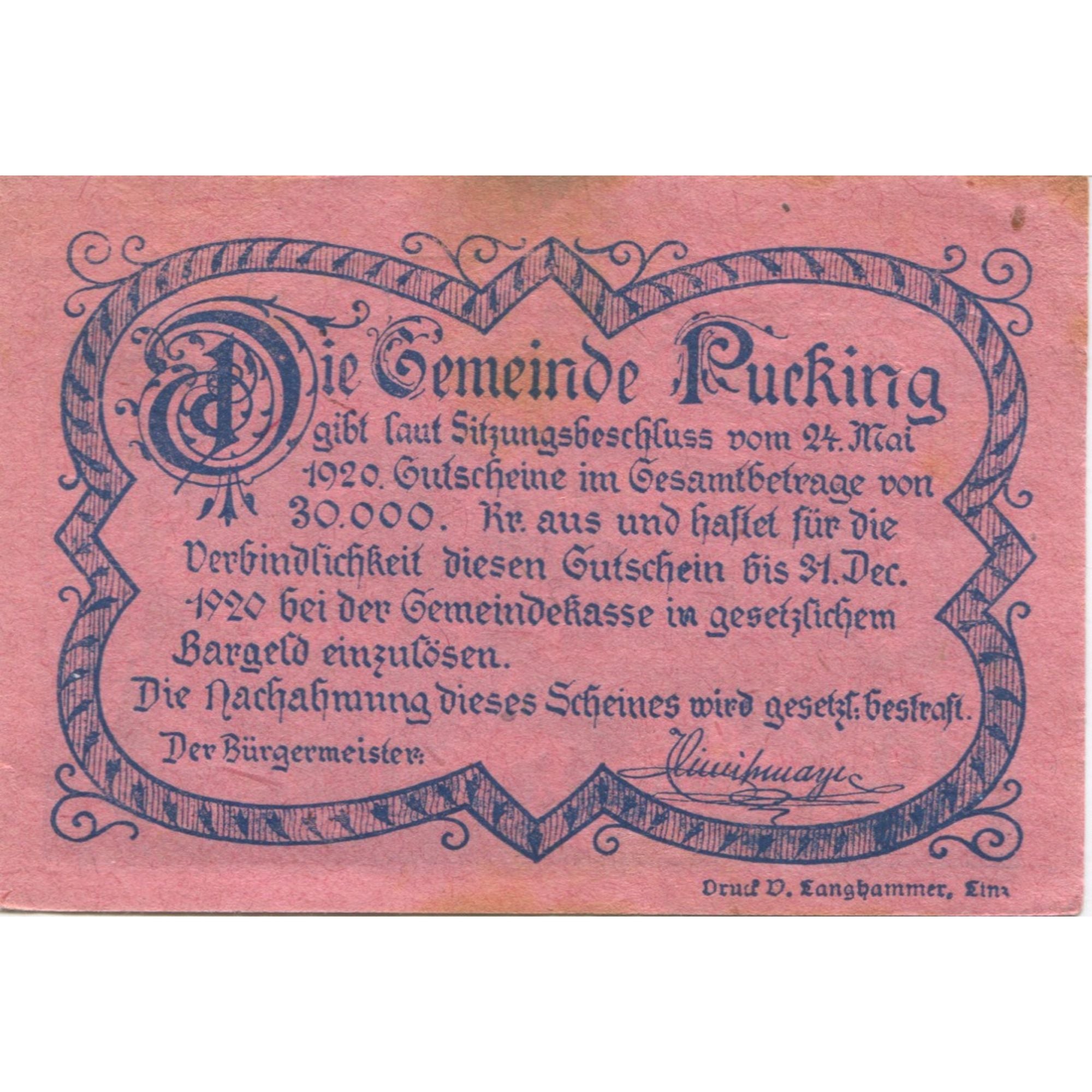 Banknote, Austria, Pucking, 10 Heller, ferme 1920-12-31, AU(55-58) Mehl:FS 790a