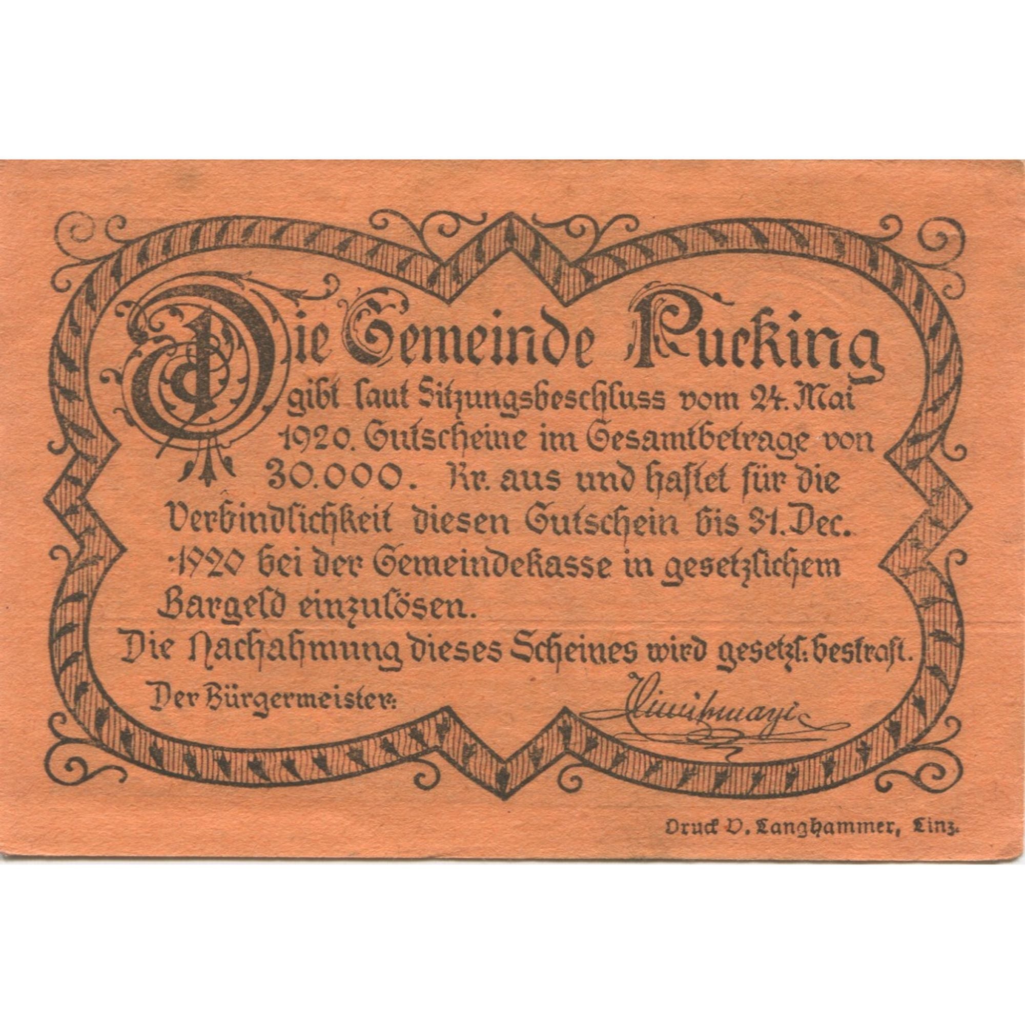 Billet, Autriche, Pucking, 20 Heller, école, 1920, 1920-12-31, SUP, Mehl:FS 790a