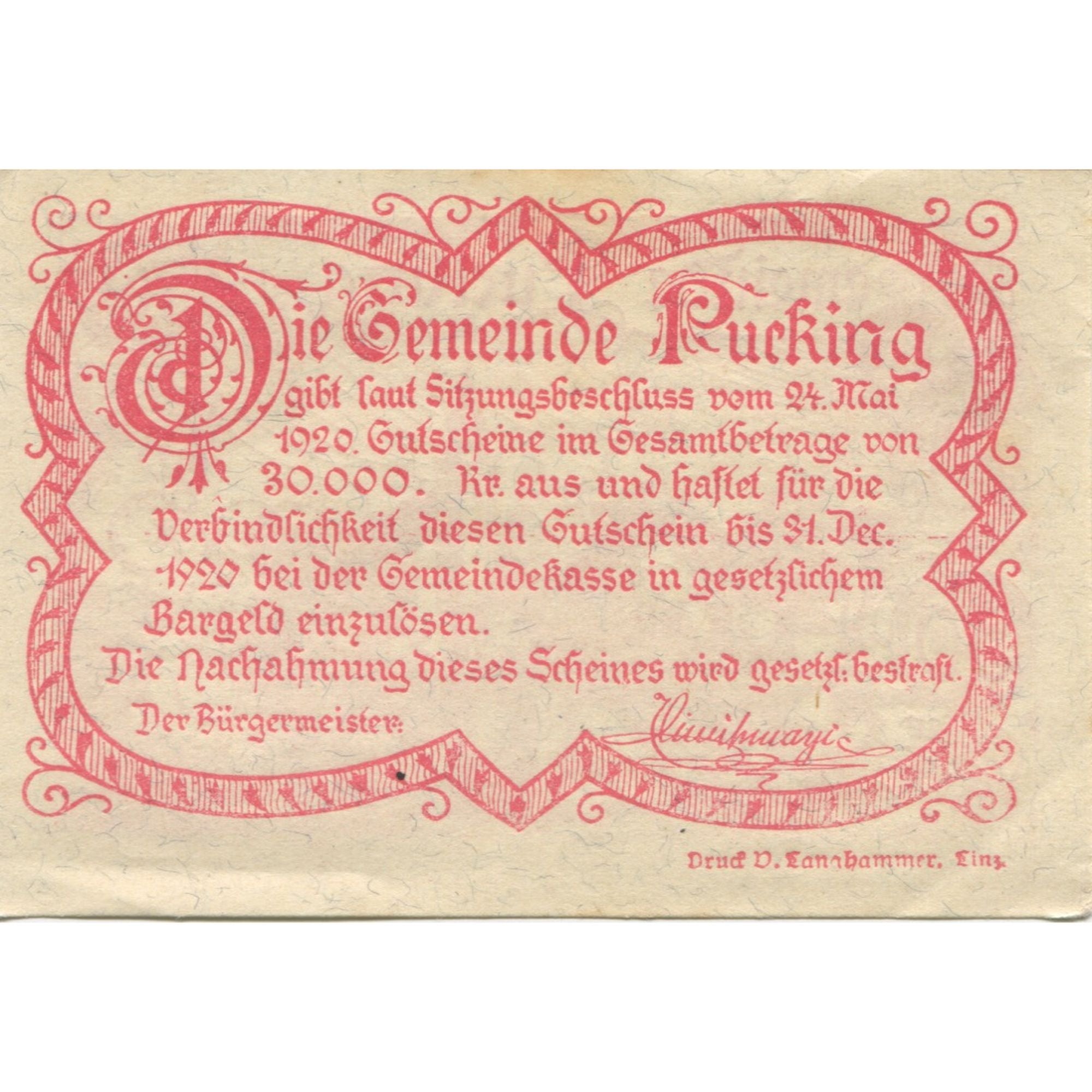 Banknote, Austria, Pucking, 50 Heller, village 1920-12-31 AU(55-58) Mehl:FS 790a