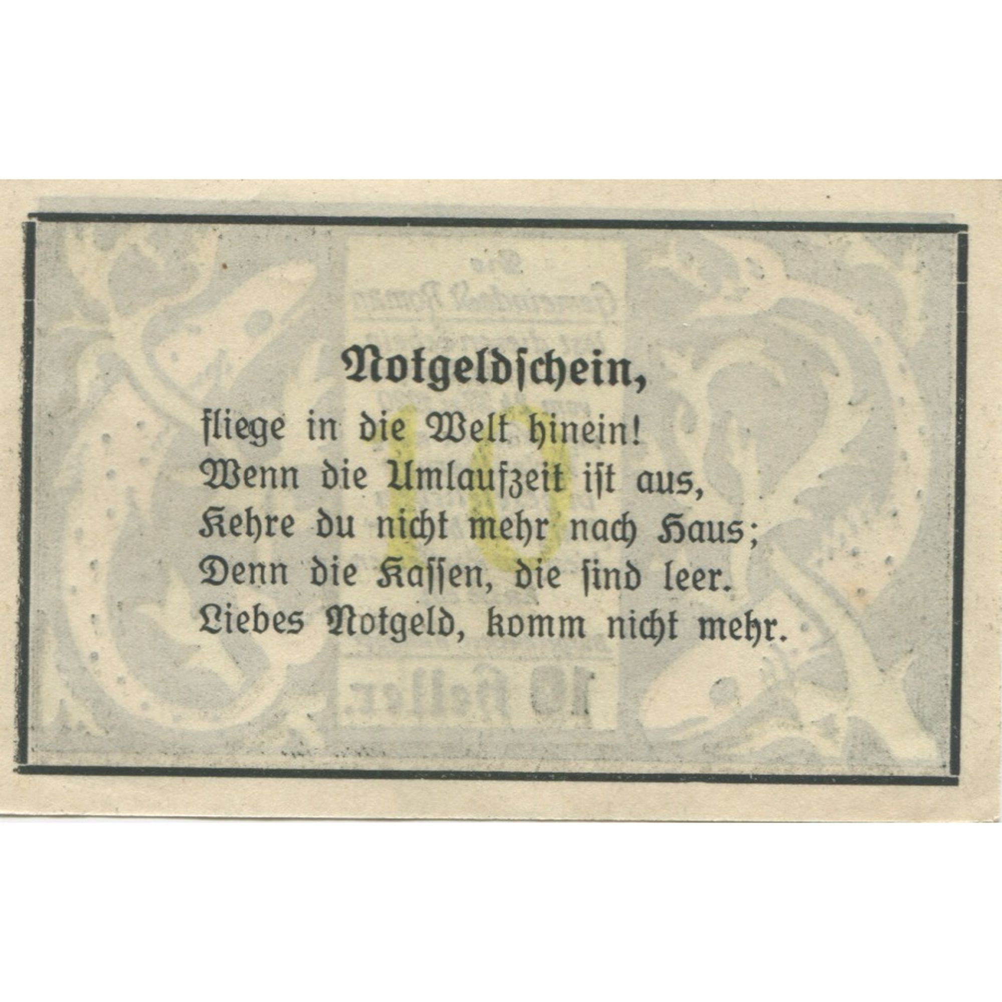 Banknote, Austria, St Roman, 10 Heller, poisson, 1920, UNC(63), Mehl:FS 935a