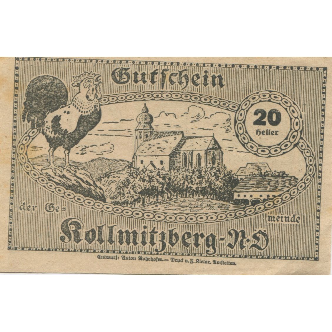 Biljet, Oostenrijk, Kollmitzberg, 20 Heller, champs 1920-12-31, SUP Mehl:FS 462a