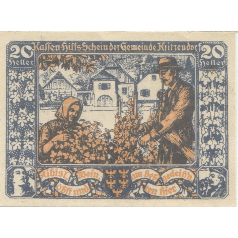Billet, Autriche, Kritzendorf, 20 Heller, personnage 1920-12-31 SPL Mehl:FS 484a