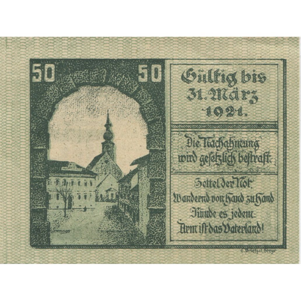 Banknote, Austria, Kirchdorf, 50 Heller, Blason, 1921 UNC(63) Mehl:FS 445Ib