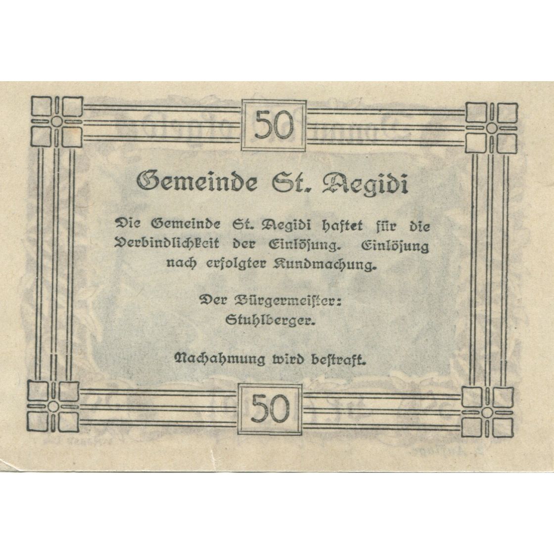 Banconote, Austria, St Aegidi, 50 Heller, paysage, 1920, SPL, Mehl:FS 127d