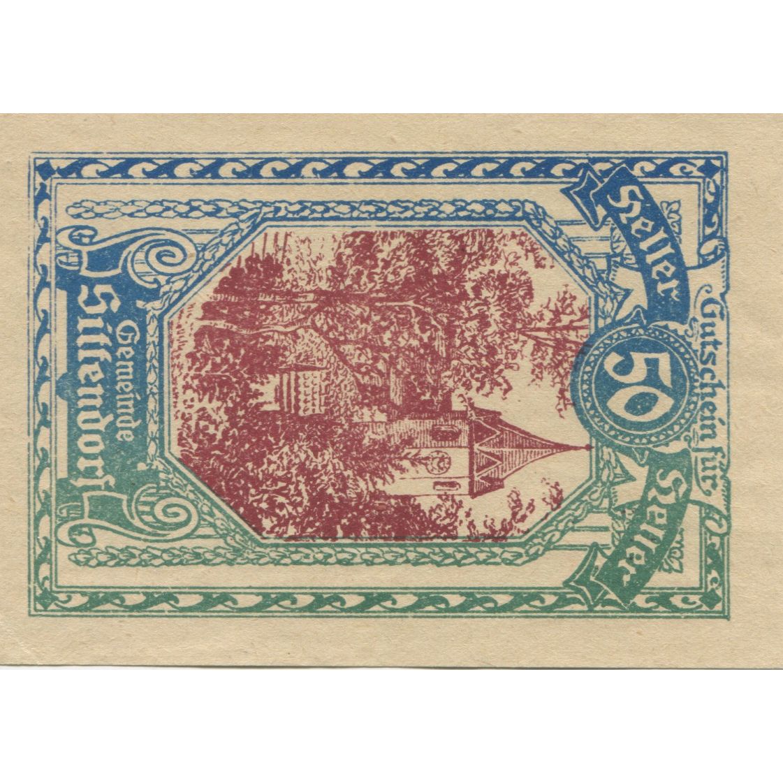 Banknote, Austria, Sittendorf, 50 Heller, château, 1920, UNC(63), Mehl:FS 1001a