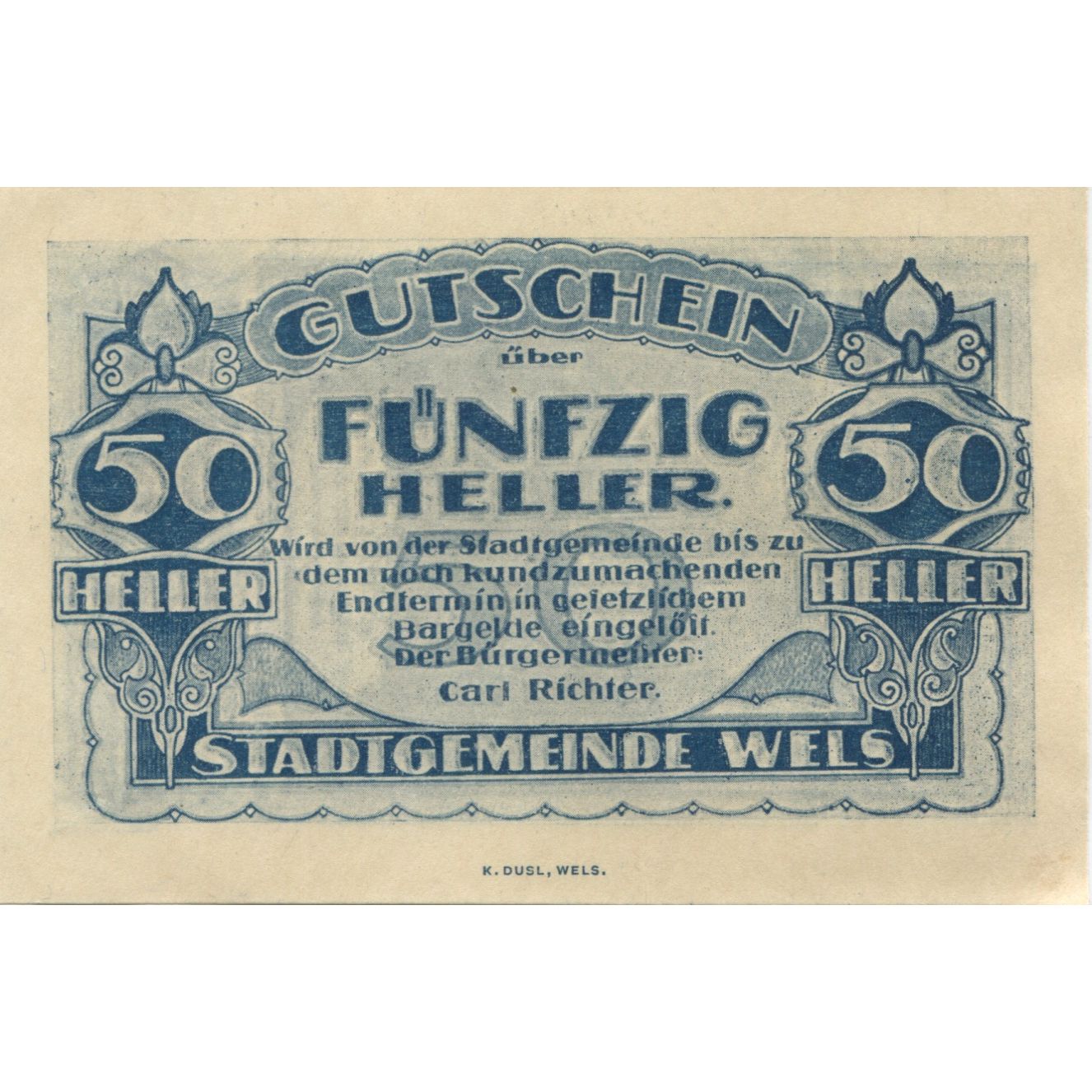 Banknote, Austria, Wels, 50 Heller, Foule, 1920, UNC(63), Mehl:FS 1167II
