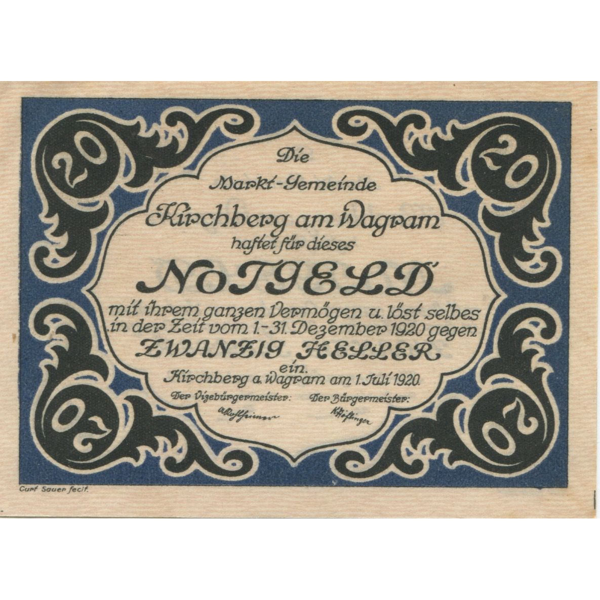 Banknote, Austria, Kirchberg, 20 Heller, Texte 1920 AU(55-58) Mehl:FS 439IIa