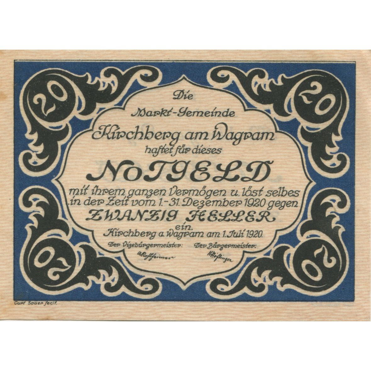 Banknote, Austria, Kirchberg, 20 Heller, Texte 1920 AU(55-58) Mehl:FS 439IIa